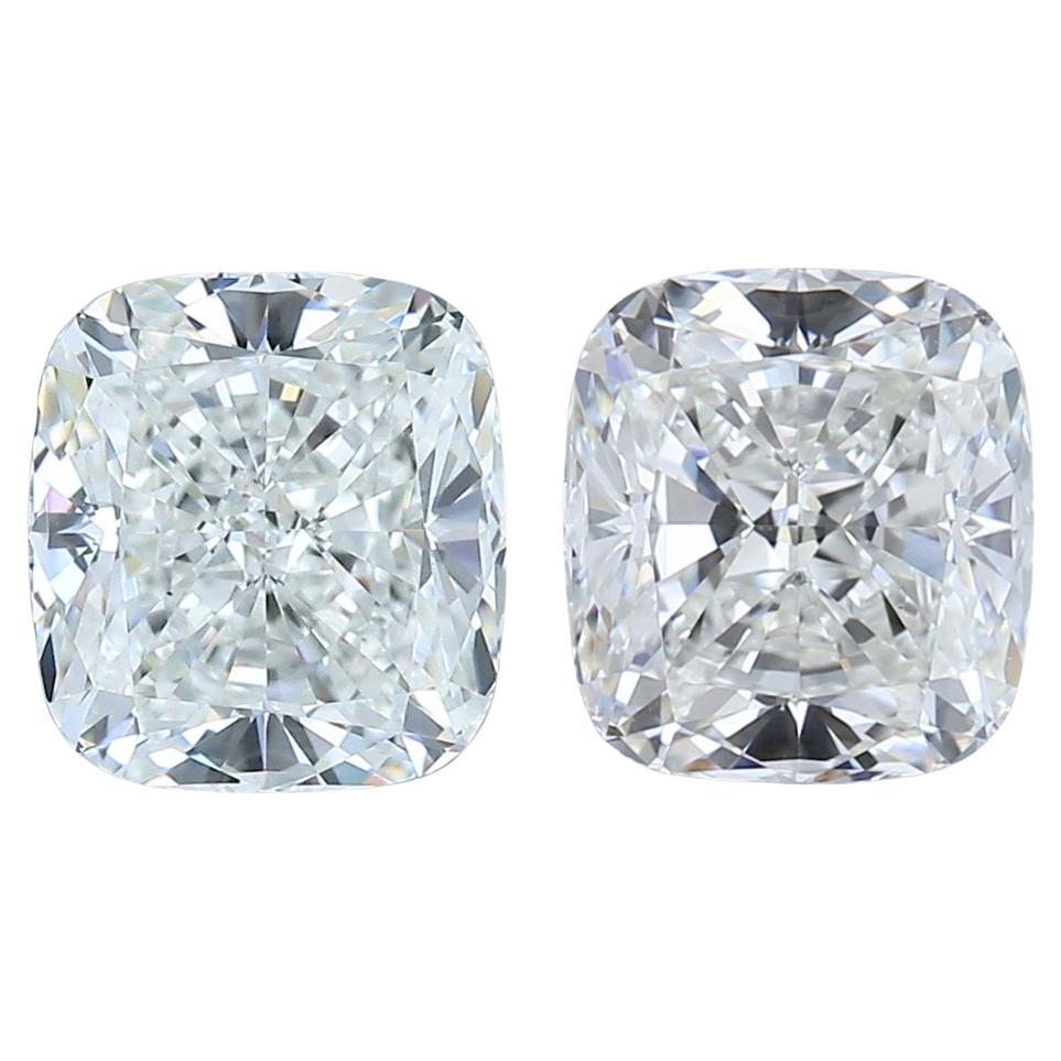 Brilliant 2.06ct Double Excellent Ideal Cut Pair of Cushion-Shaped Diamonds