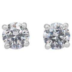 Brilliant 2.12ct Triple Excellent Ideal Cut Diamonds Stud Earrings