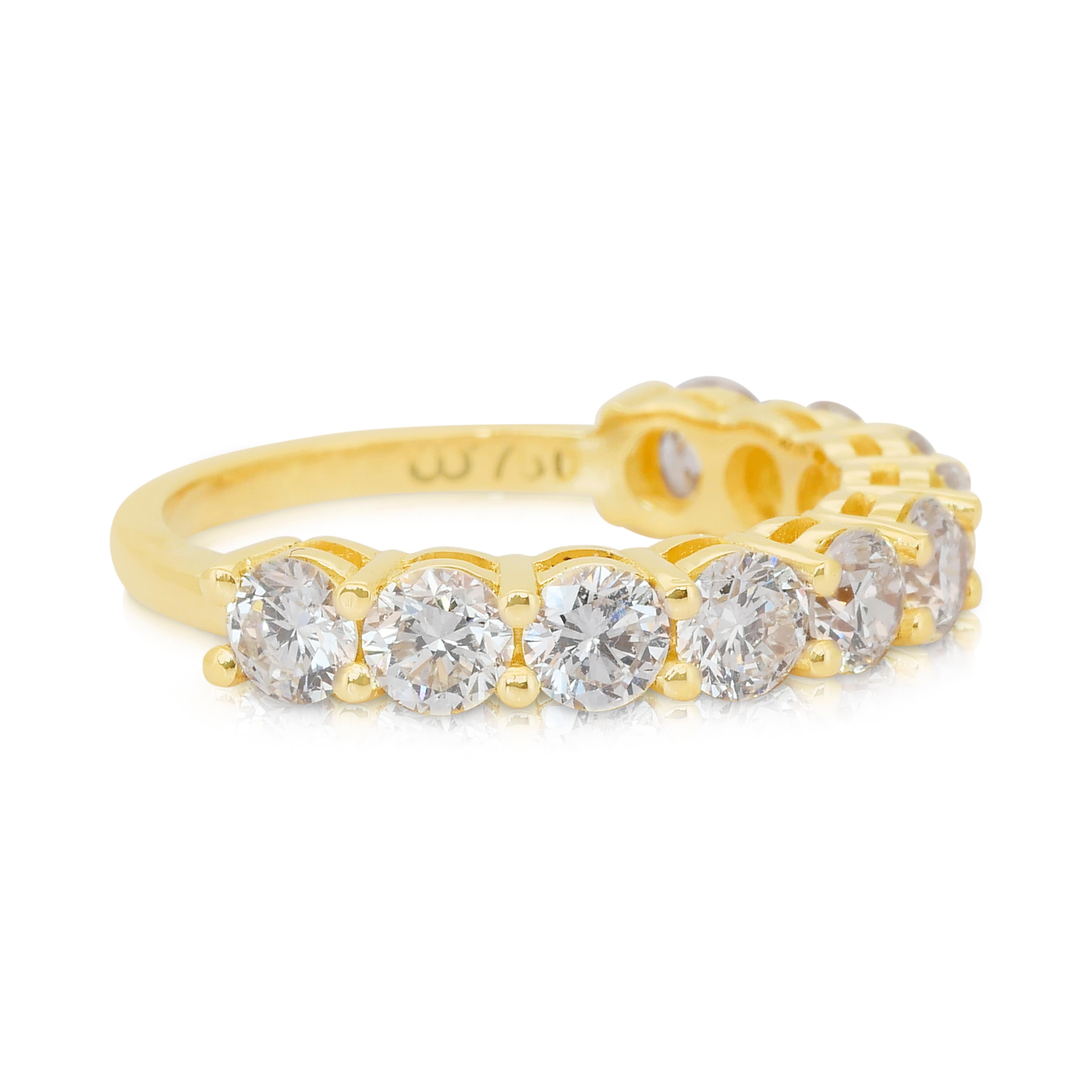 Taille ronde Bague demi-éternité en or jaune 18 carats, diamants brillants de 2,25 carats - certifié IGI en vente