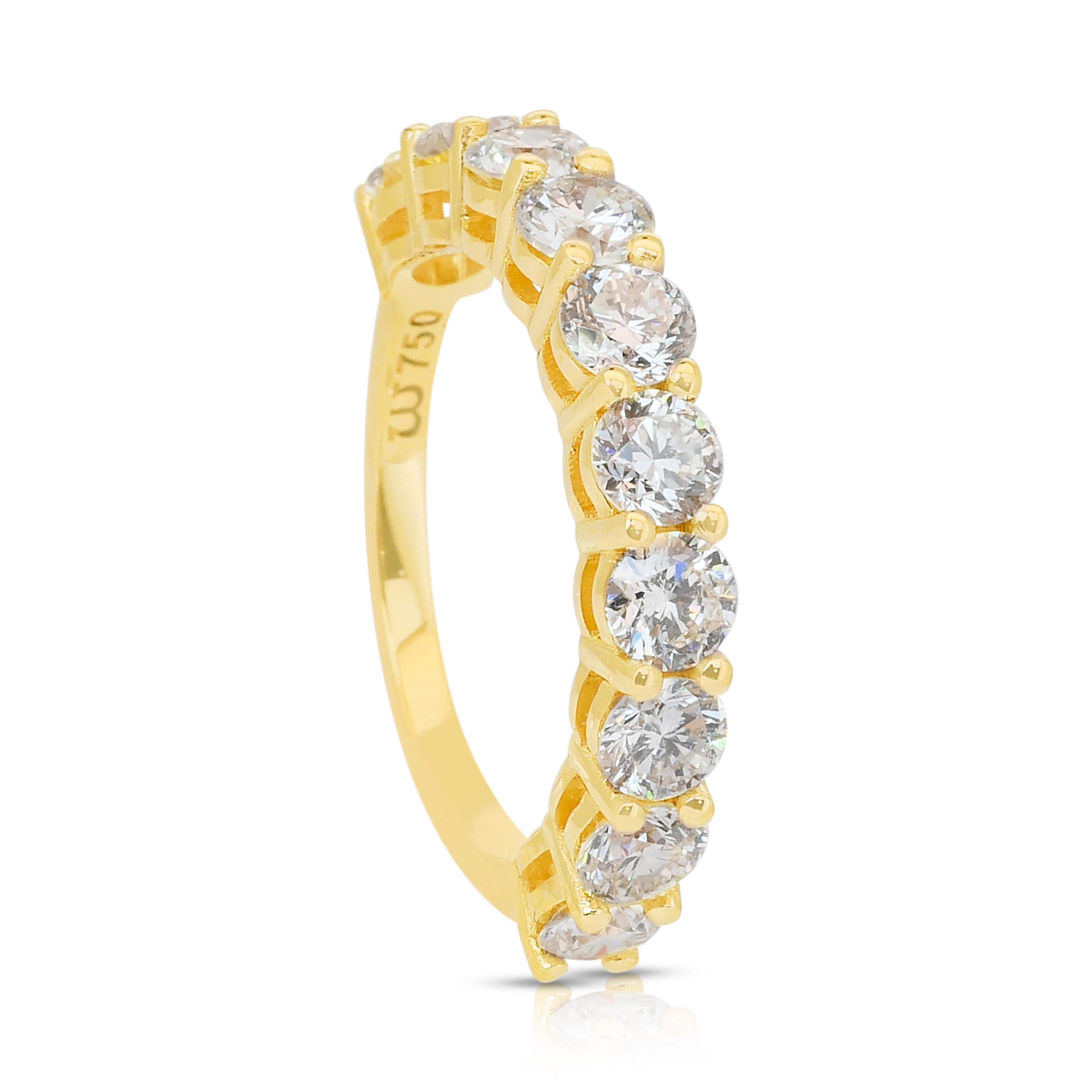 Bague demi-éternité en or jaune 18 carats, diamants brillants de 2,25 carats - certifié IGI en vente 3