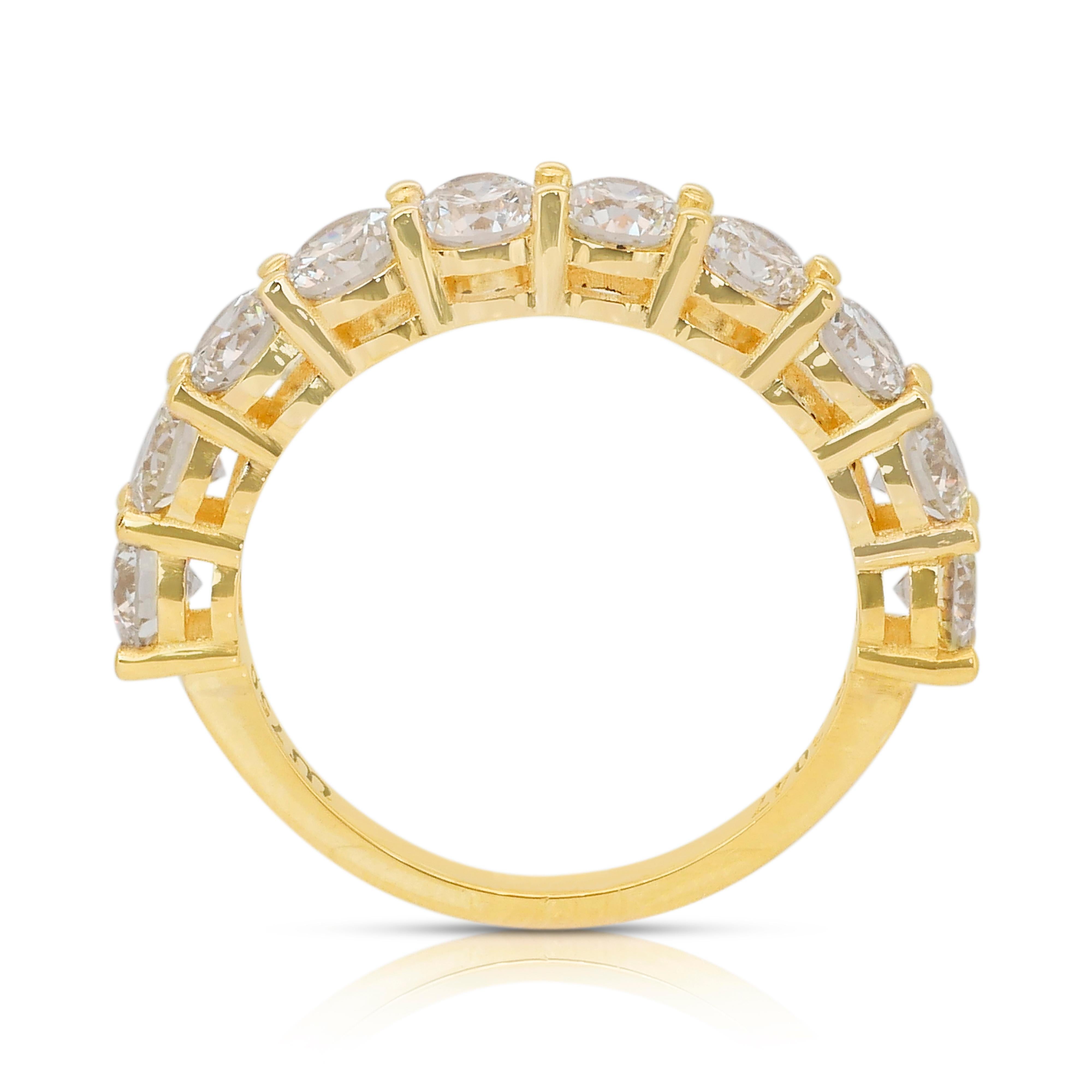 Bague demi-éternité en or jaune 18 carats, diamants brillants de 2,25 carats - certifié IGI en vente 4