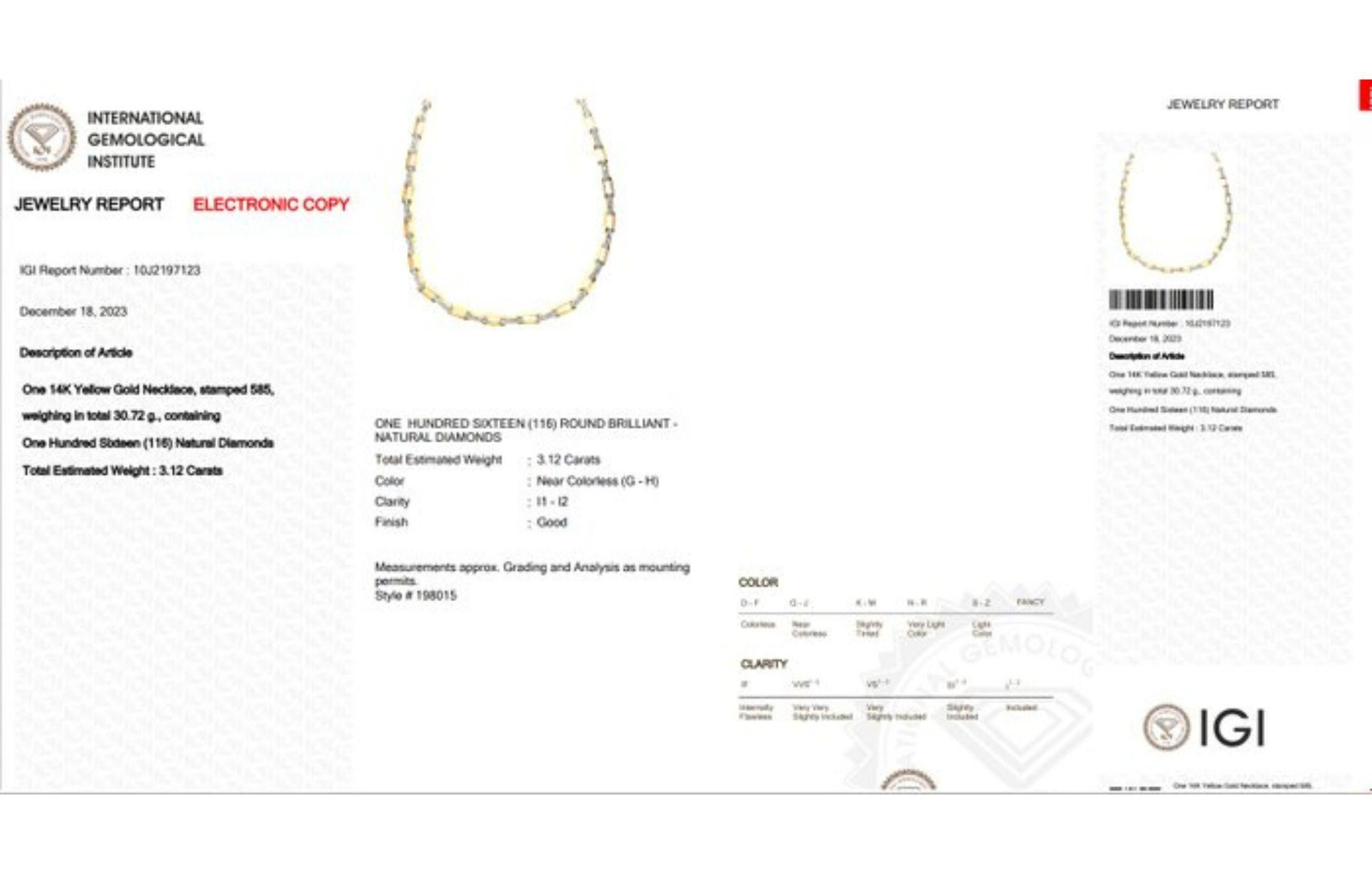 Brilliant 3.12 total carat Natural Diamond Necklace For Sale 1
