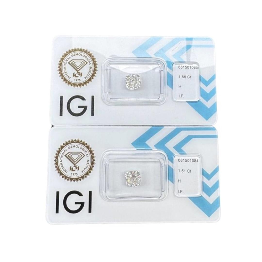Coppia di diamanti Brilliante 3,17ct Doppio Taglio Ideale Eccellente Quadrato Cuscino - Certificato IGI

Questa coppia mozzafiato di diamanti quadrati con taglio a cuscino, per un totale di 3,17 carati, è la scelta perfetta per qualsiasi gioielleria