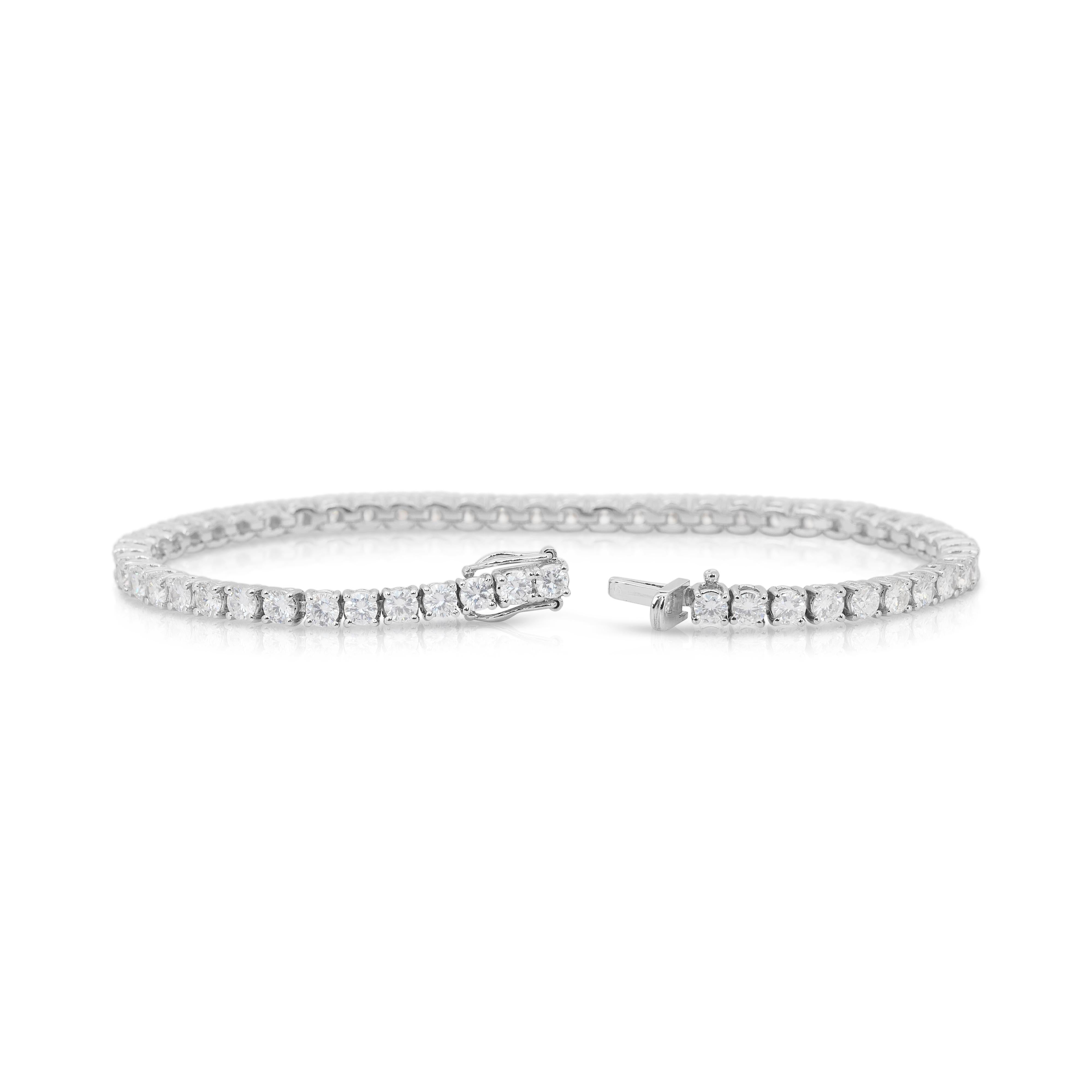 Brilliant 6.46ct Diamonds Tennis Bracelet in 18k White Gold - IGI Certified en venta 1