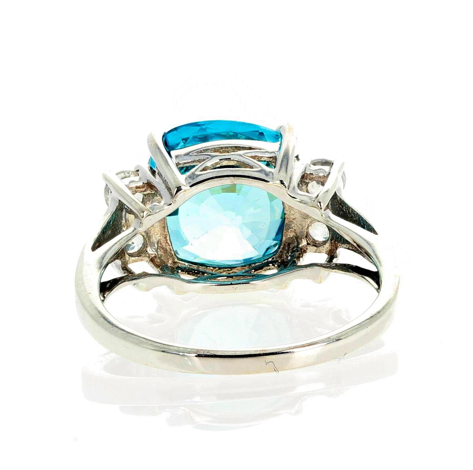 Women's AJD Intense Blue 6.82Ct. Natural Cambodian Zircon & Real Diamonds Cocktail Ring