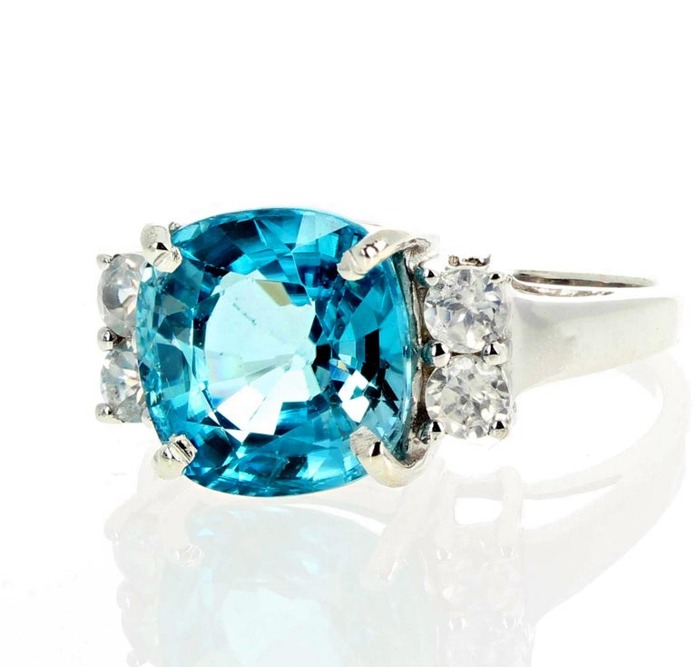 Brilliant 6.82 Carat Blue Cambodian Zircon and Diamond Ring For Sale at ...