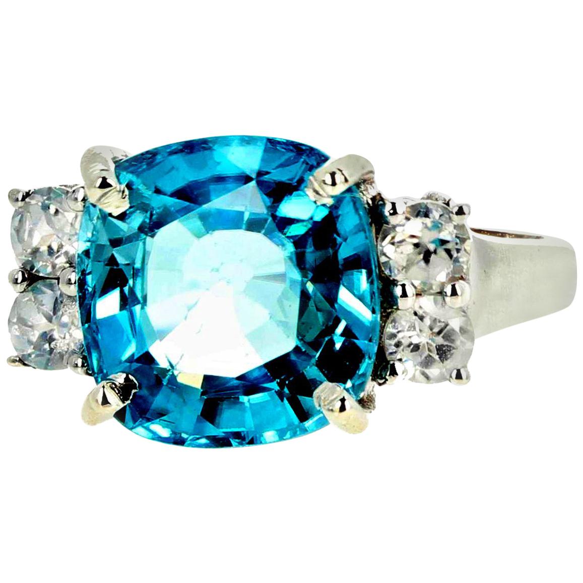 AJD Intense Blue 6.82Ct. Natural Cambodian Zircon & Real Diamonds Cocktail Ring