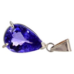 AJD Ciondolo in argento sterling con tanzanite reale grande e scintillante da 6,9 carati