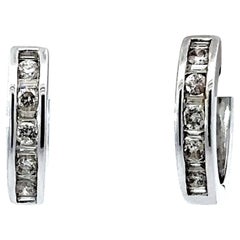 Brilliant and Baguette Cut Diamond Hoop Earrings 14K White Gold