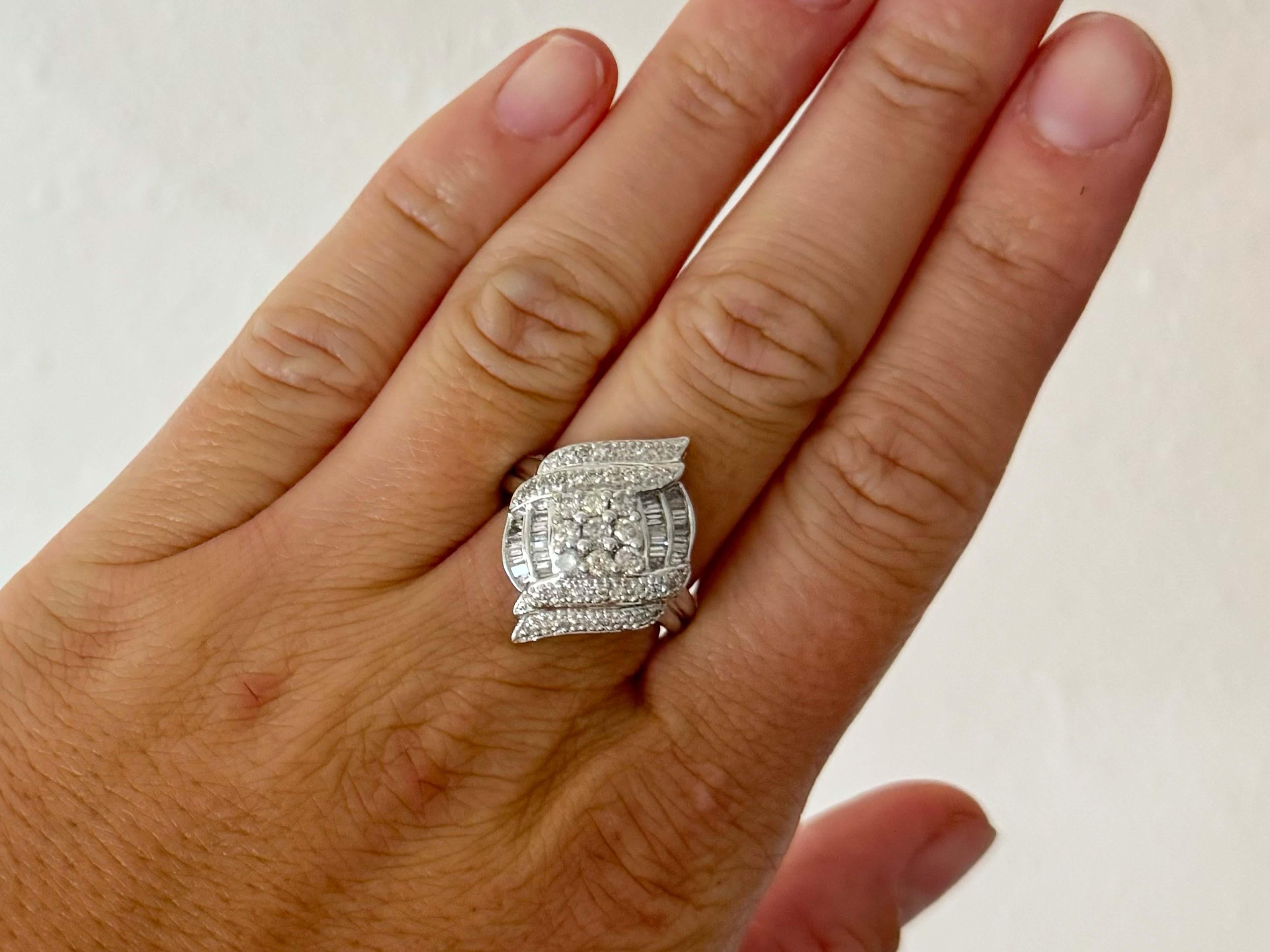 Item Specifications:

Metal: 18k White Gold

Total Diamond Carat Weight: 1.15 carats 

Diamond Color: G-H

Diamond Clarity: SI1-I2

Ring Size: 7.25

Total Weight: 8.2 Grams

Stamped: 