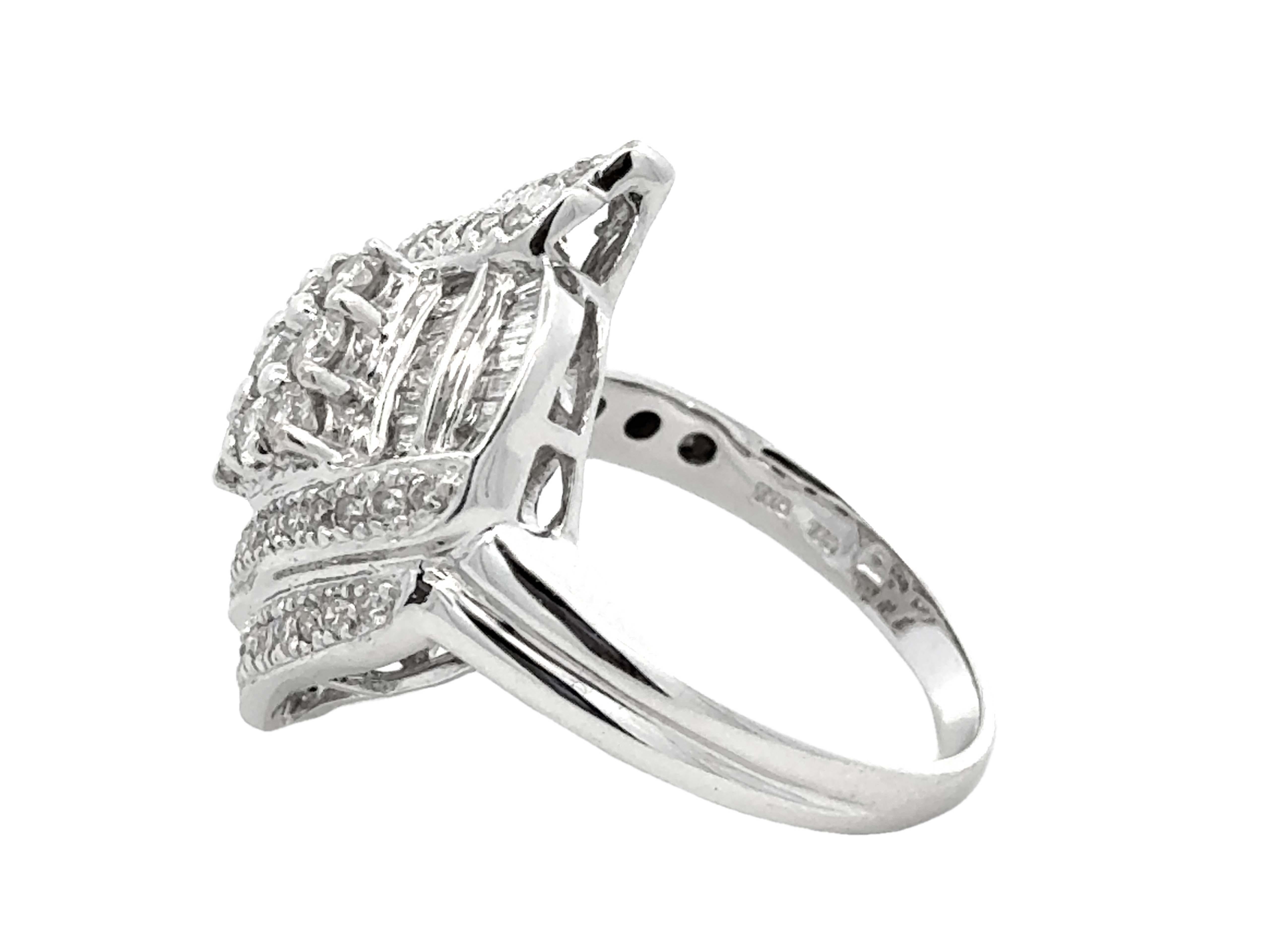 Women's Brilliant and Baguette Diamond Ring 18k White Gold For Sale