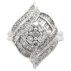 Vintage Brilliant and Baguette Diamond Ring 18k White Gold