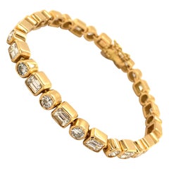 Brilliant and Emerald Cut Diamond Yellow Gold Bracelet