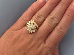 Großer Brillant- und Marquise-Multi-Diamant-Cluster-Ring 14k Gelbgold