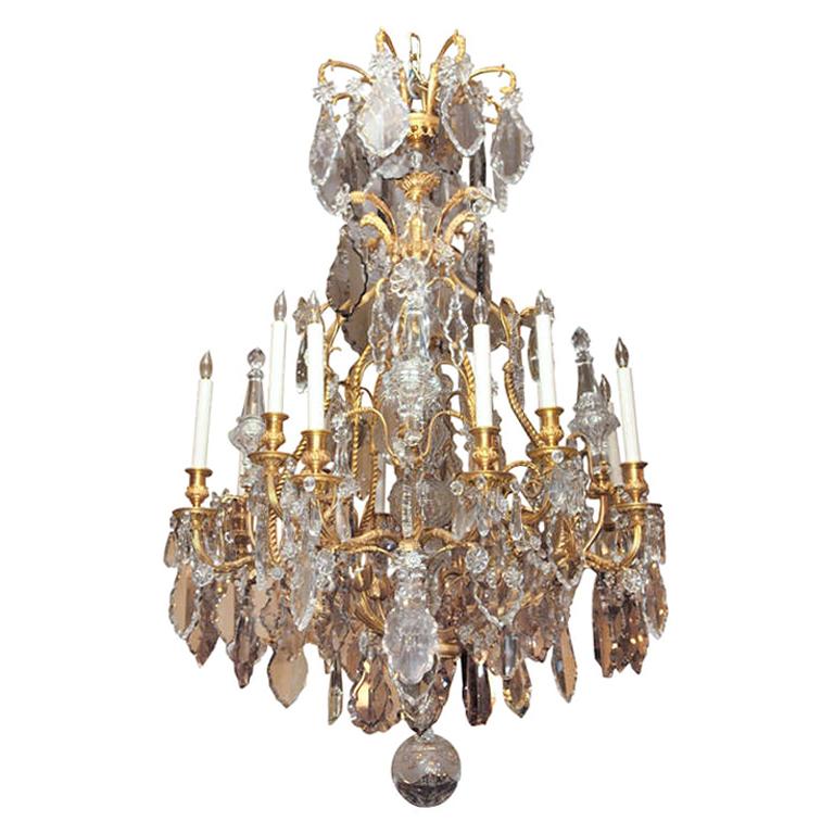 Brilliant Antique Baccarat Crystal and Mercury Gilded Chandelier For Sale