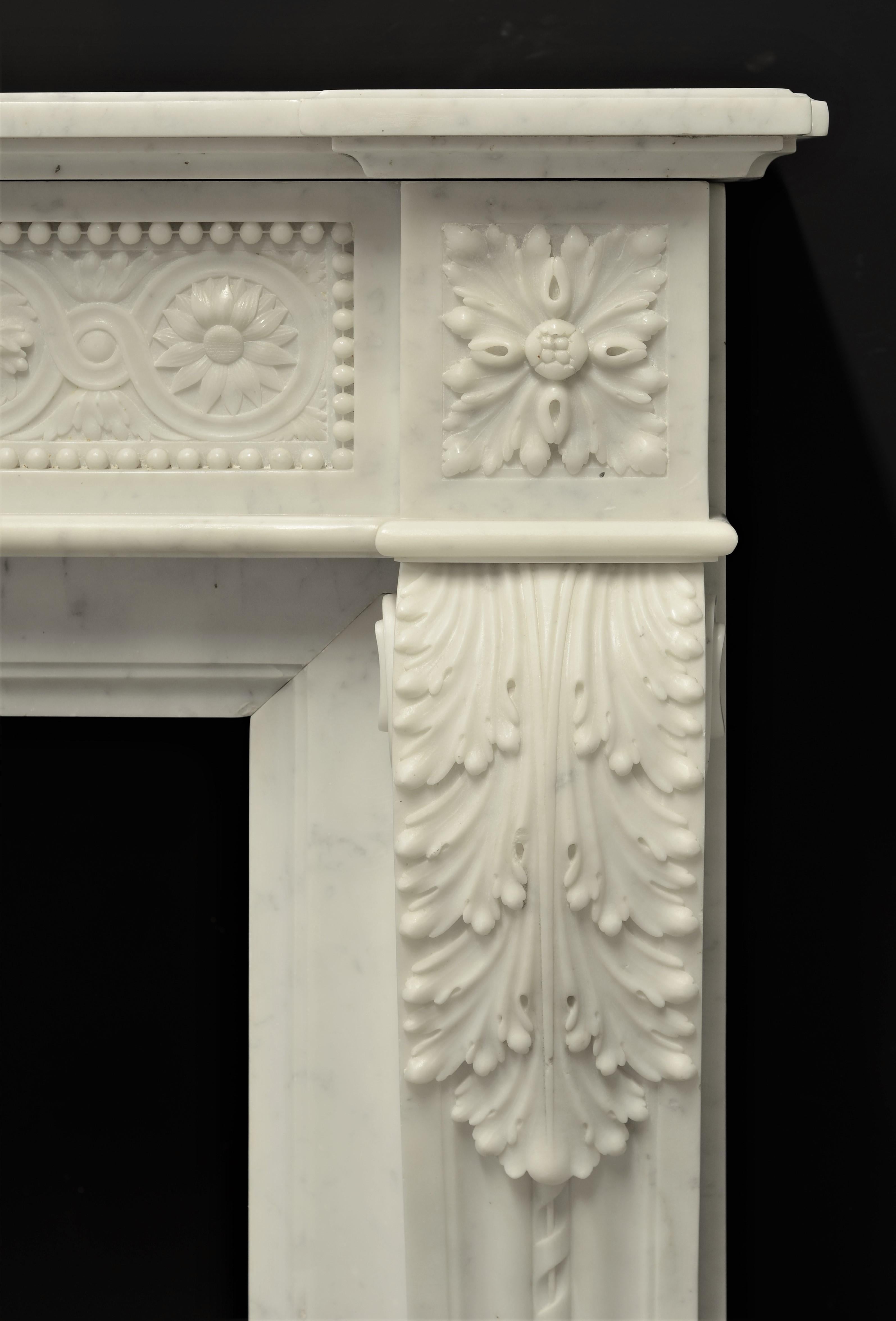 Brilliant Antique Louis XVI Style Fireplace Mantel in Carrara White Marble 10