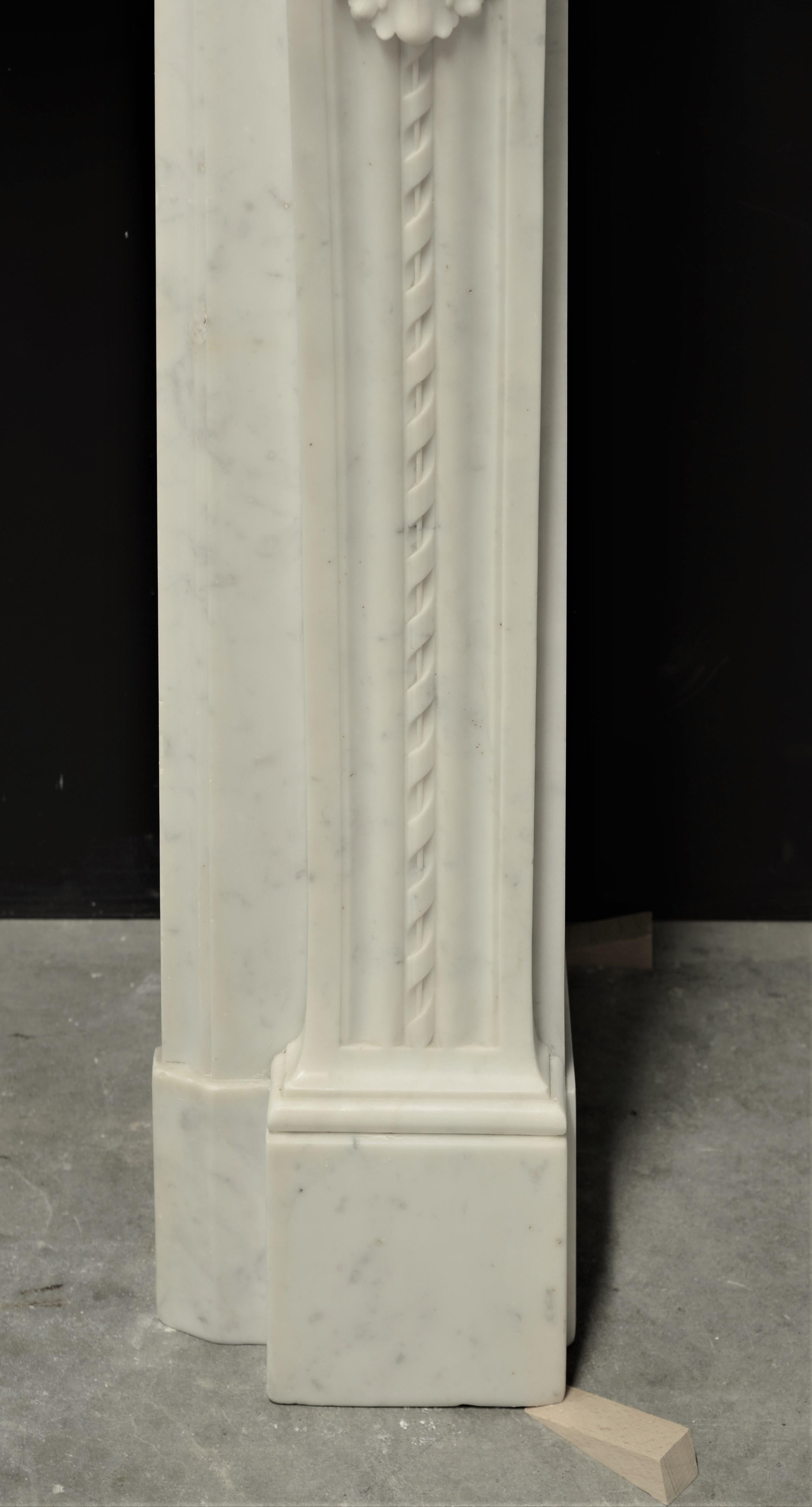 Brilliant Antique Louis XVI Style Fireplace Mantel in Carrara White Marble 11