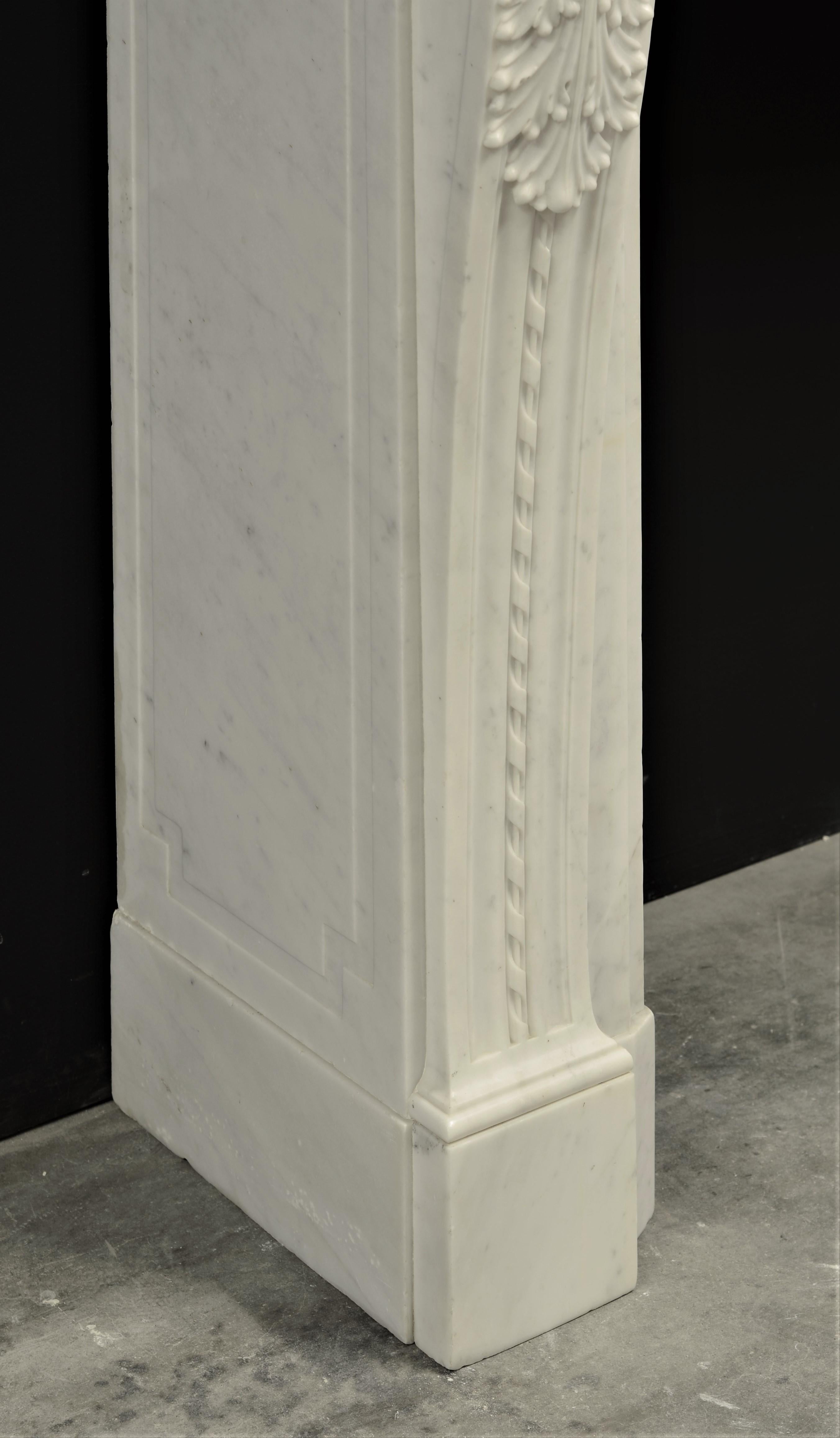 Brilliant Antique Louis XVI Style Fireplace Mantel in Carrara White Marble 12