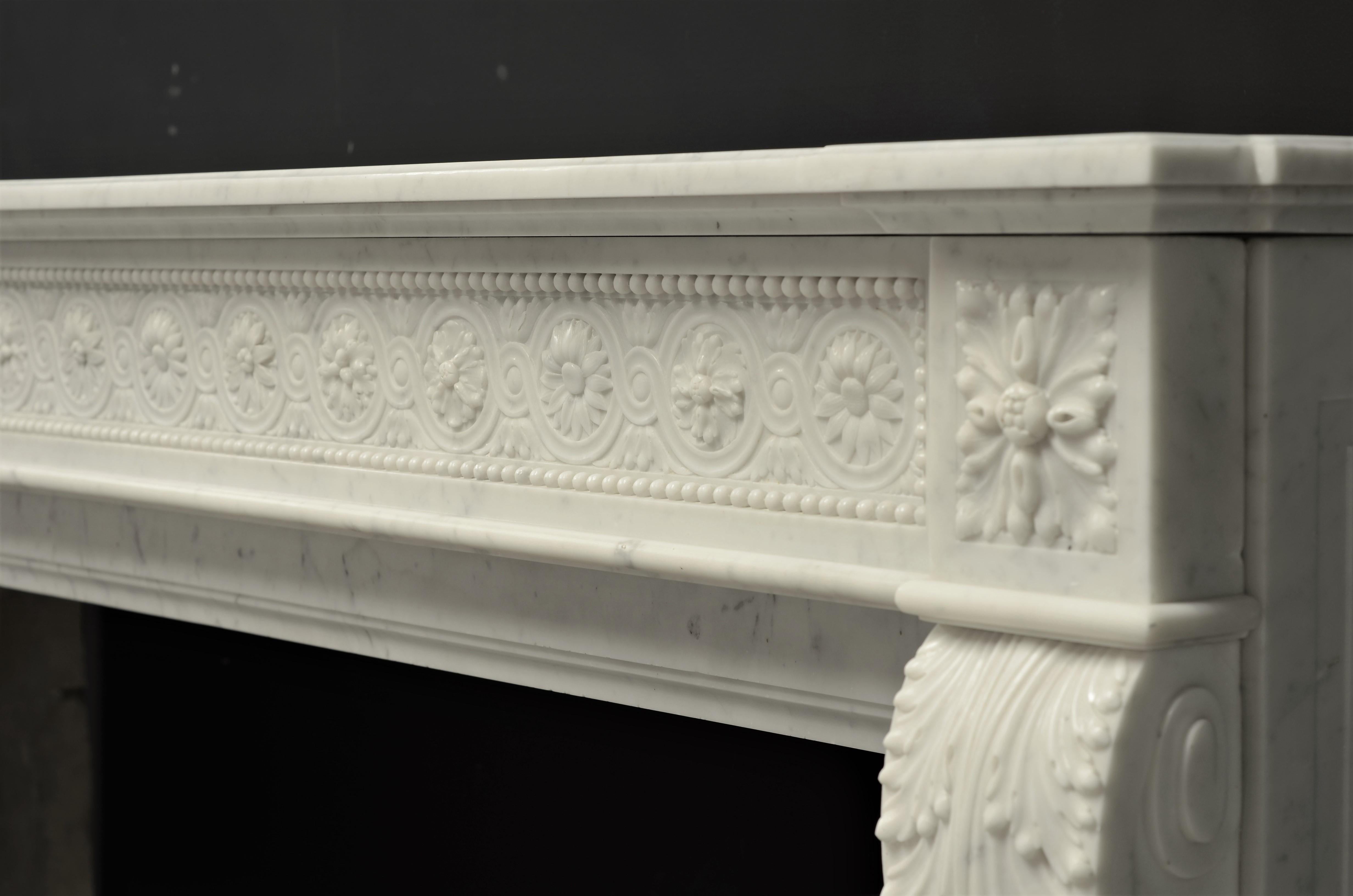 Carrara Marble Brilliant Antique Louis XVI Style Fireplace Mantel in Carrara White Marble