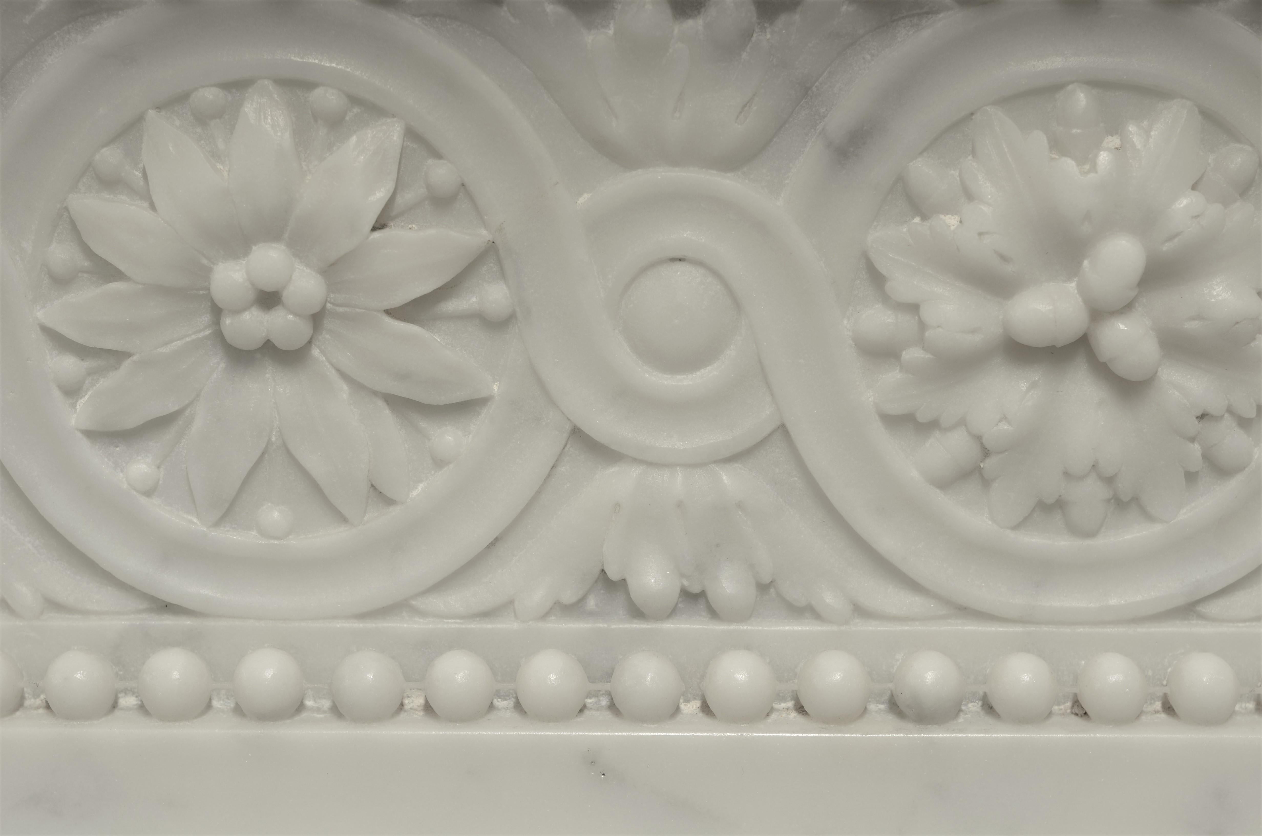 Brilliant Antique Louis XVI Style Fireplace Mantel in Carrara White Marble 1