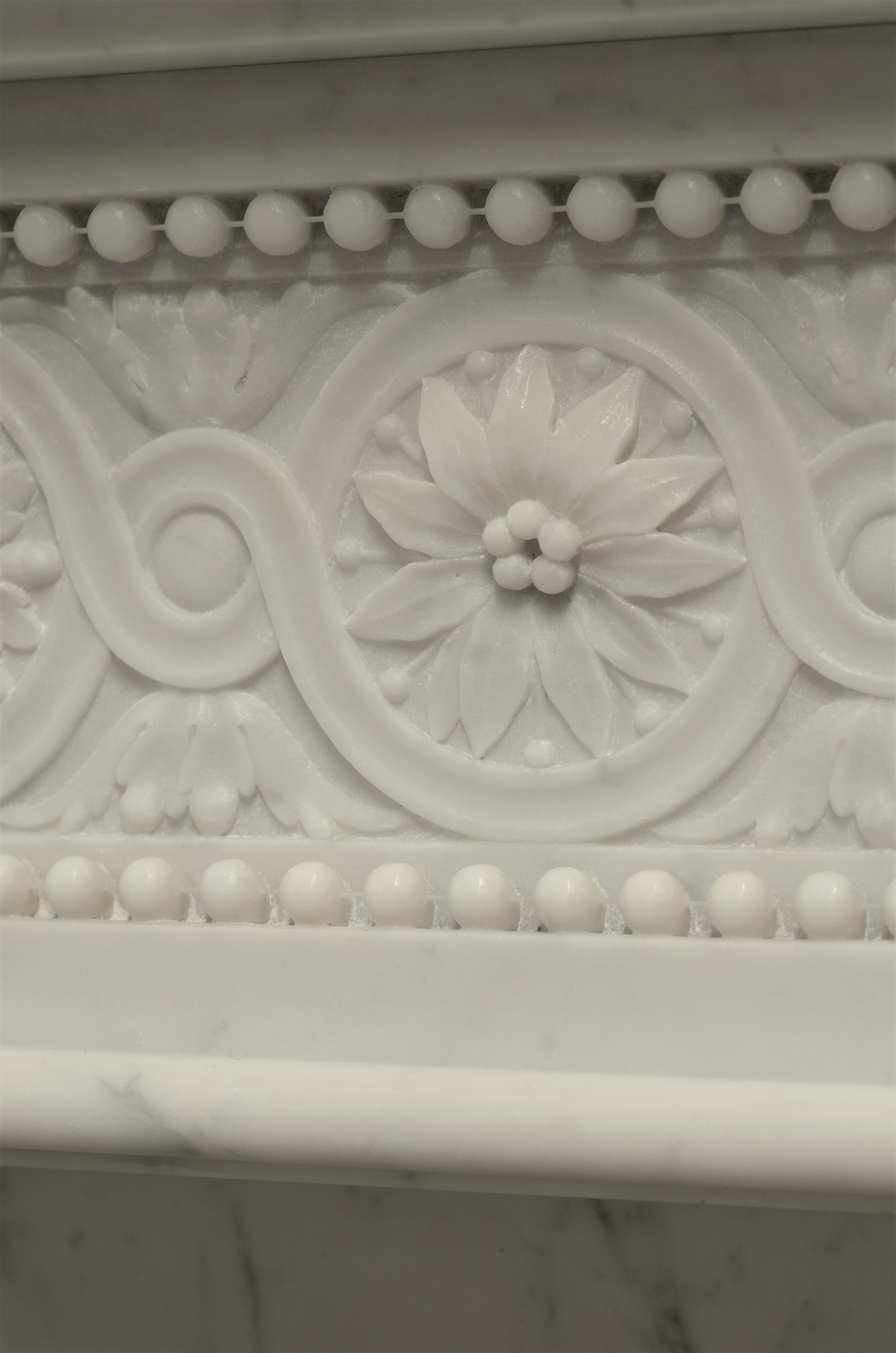 Brilliant Antique Louis XVI Style Fireplace Mantel in Carrara White Marble 2