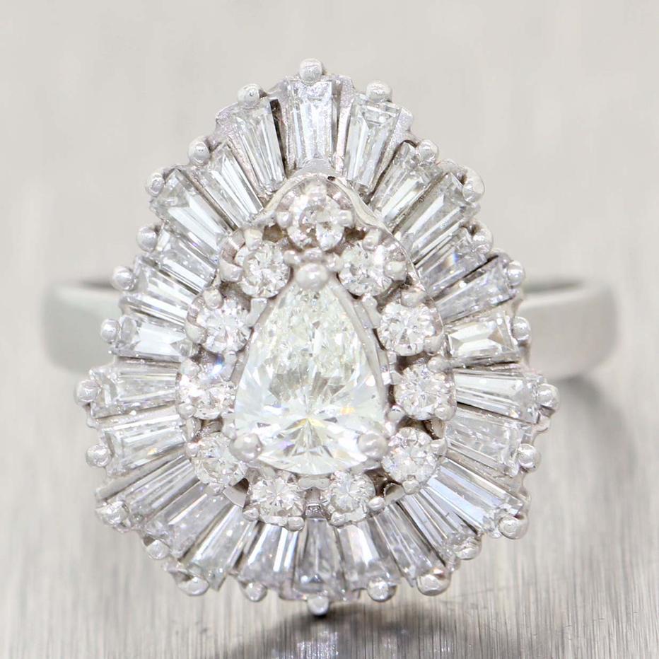 Retro Brilliant Baguette Ballerina 3 Carat Pear G/VS Diamond Ring-Dant Engagement Ring For Sale
