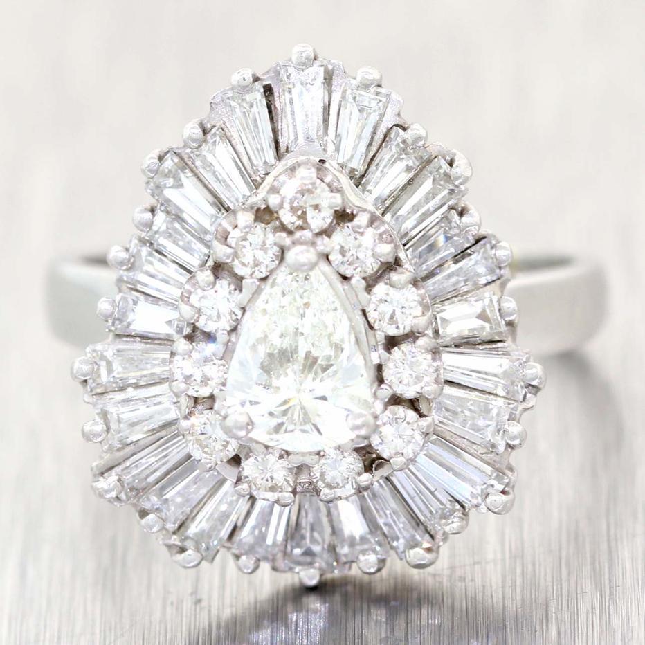 Brilliant Baguette Ballerina 3 Carat Pear G/VS Diamond Ring-Dant Engagement Ring In Excellent Condition For Sale In Shaker Heights, OH