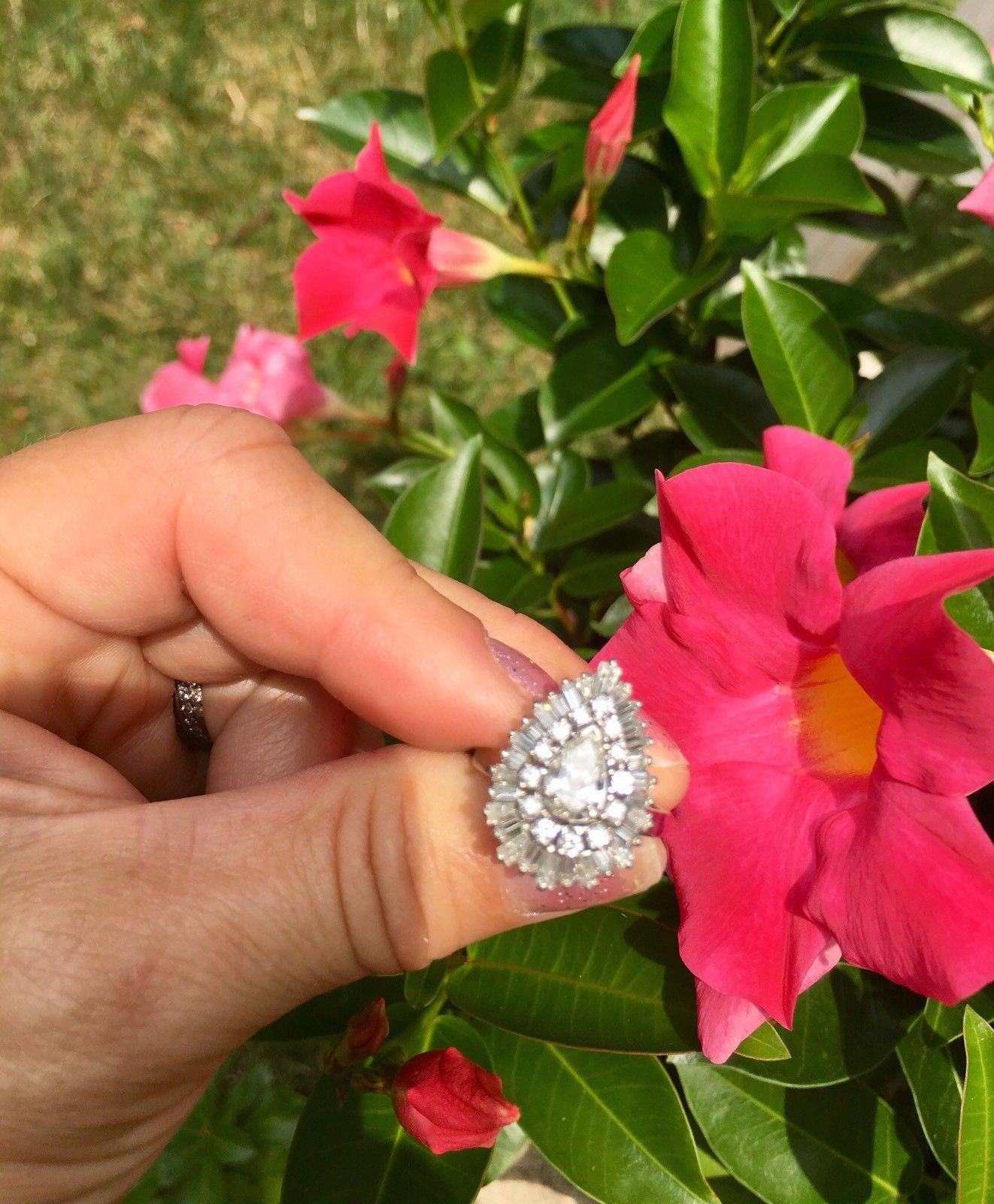 Retro Brilliant Baguette Ballerina 3 Carat Pear F/VS Diamond Ring-Dant Engagement Ring