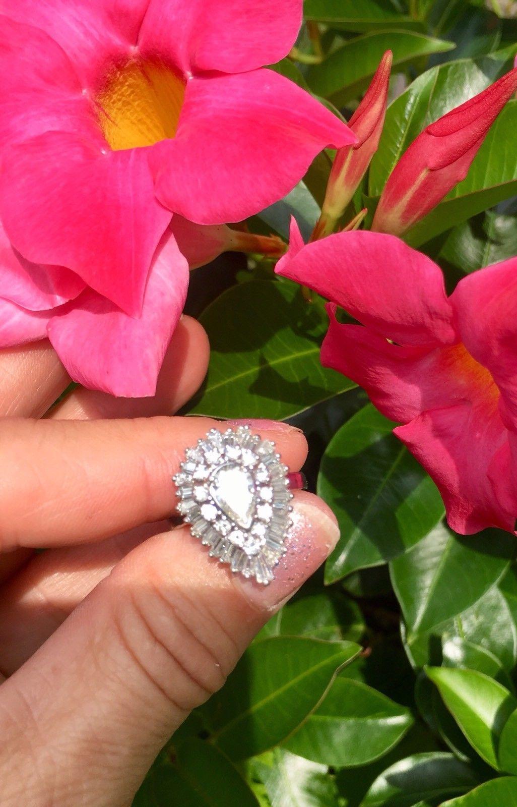 Brilliant Baguette Ballerina 3 Carat Pear F/VS Diamond Ring-Dant Engagement Ring In Excellent Condition In Shaker Heights, OH