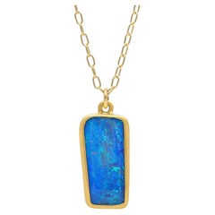 Brilliant Blue Boulder Opal 22k Yellow Gold Pendant Drop Necklace, Lola Brooks