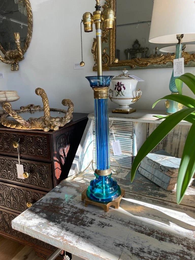 American Brilliant Blue Mid-century Murano lamp by Marbro c. 1960 For Sale