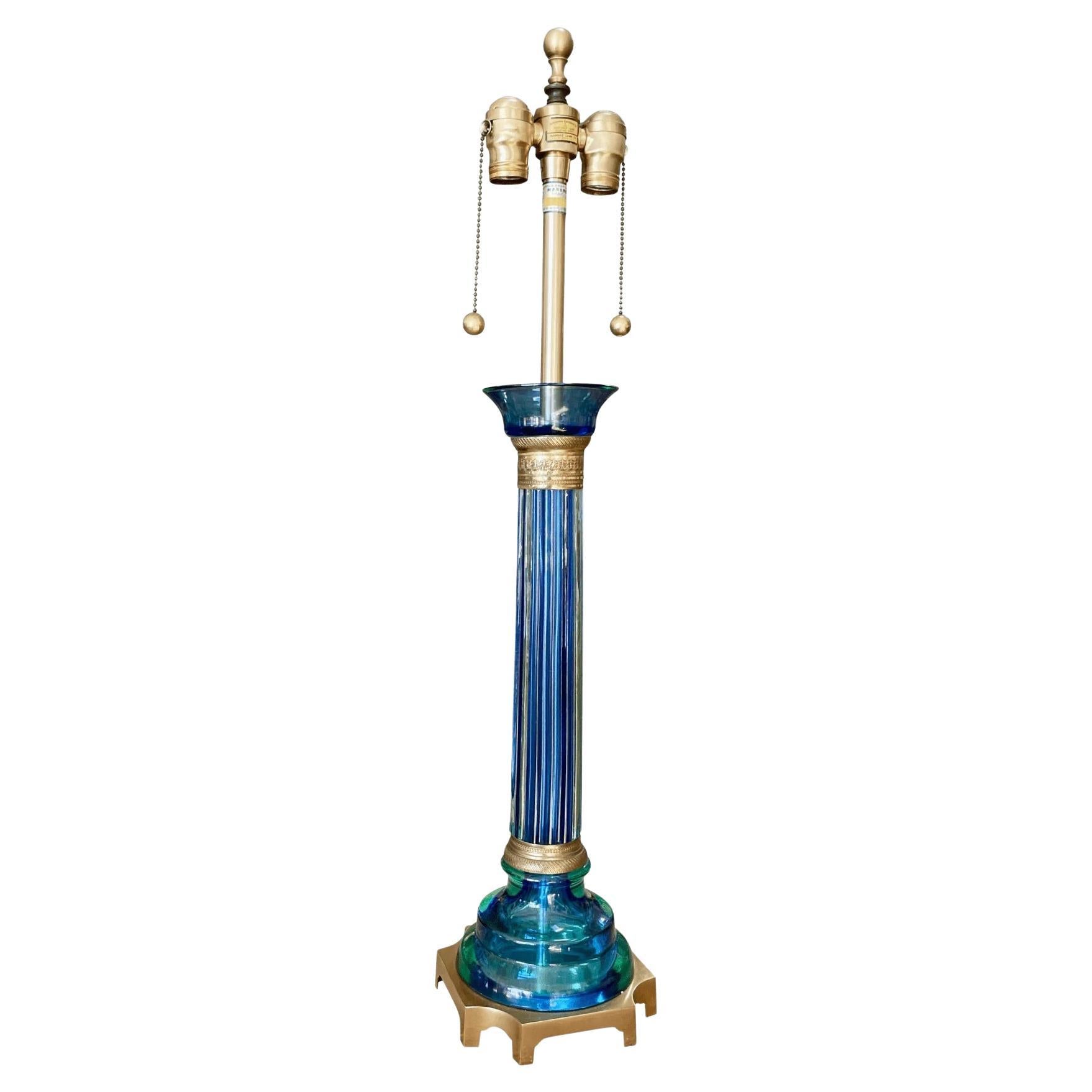 Brilliant Blue Mid-century Murano lamp by Marbro c. 1960 For Sale