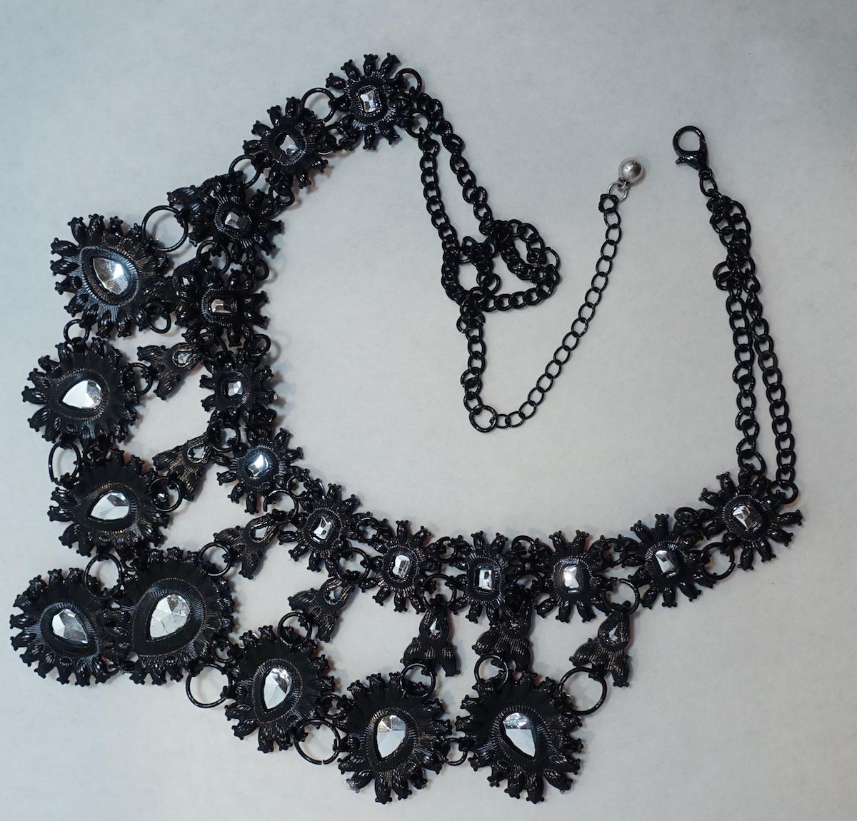 Brilliant Blue & Orange Color Crystal Bib Necklace For Sale 1