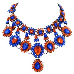 Brilliant Blue & Orange Color Crystal Bib Necklace