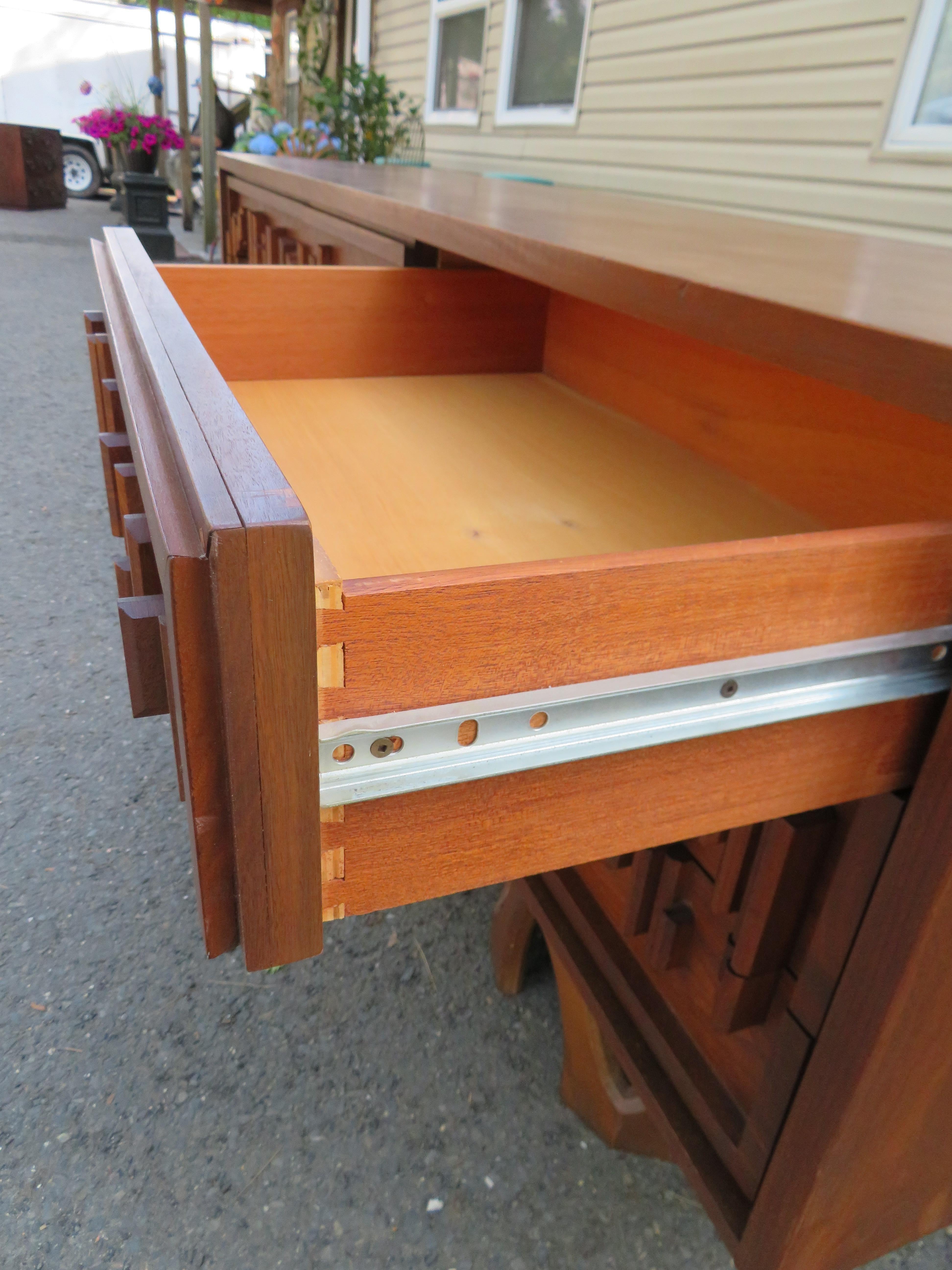 Brilliant Brutalist Walnut Pedestal Credenza Paul Evans Style Mid-Century Modern 12