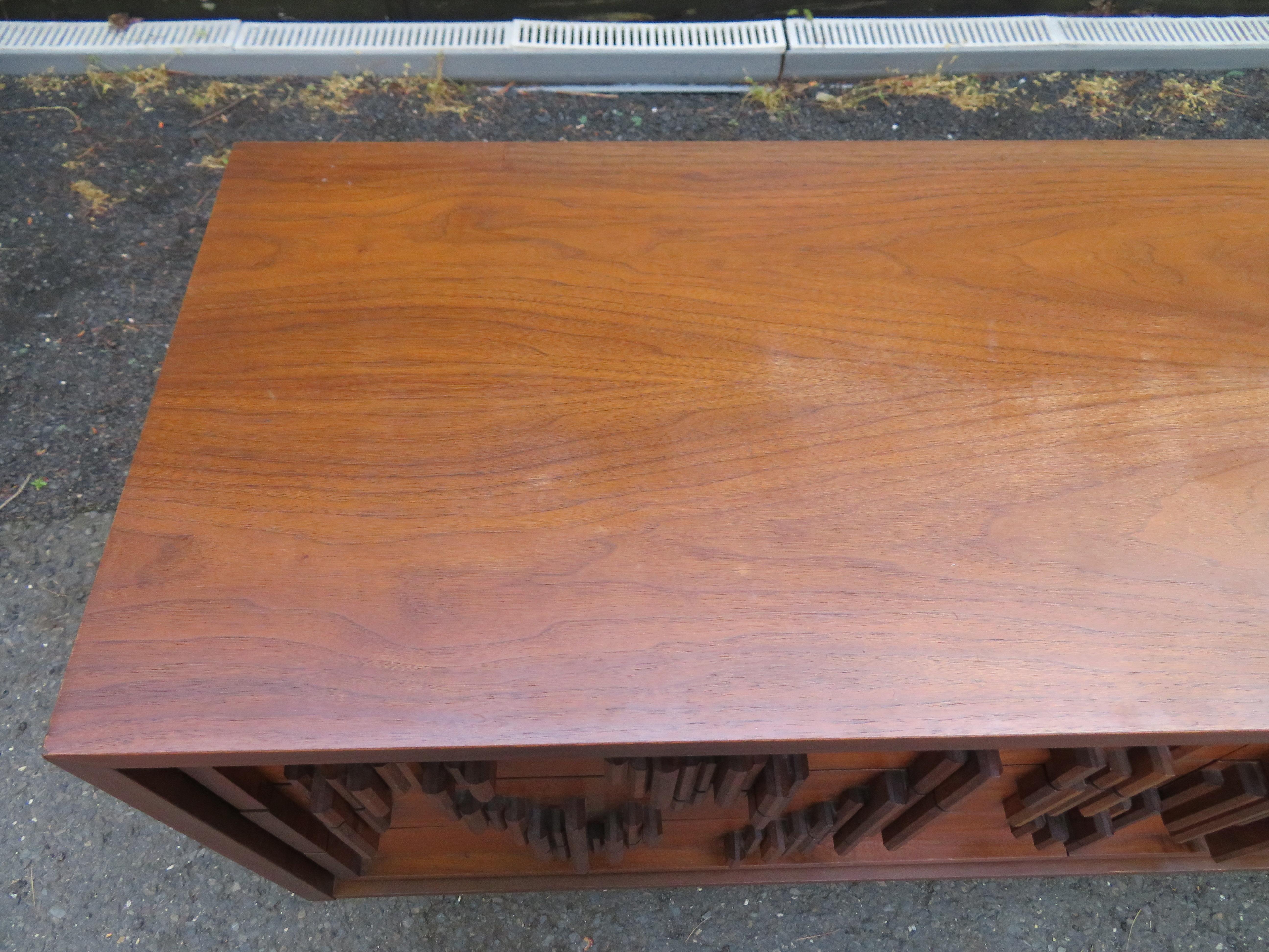 Brilliant Brutalist Walnut Pedestal Credenza Paul Evans Style Mid-Century Modern For Sale 1