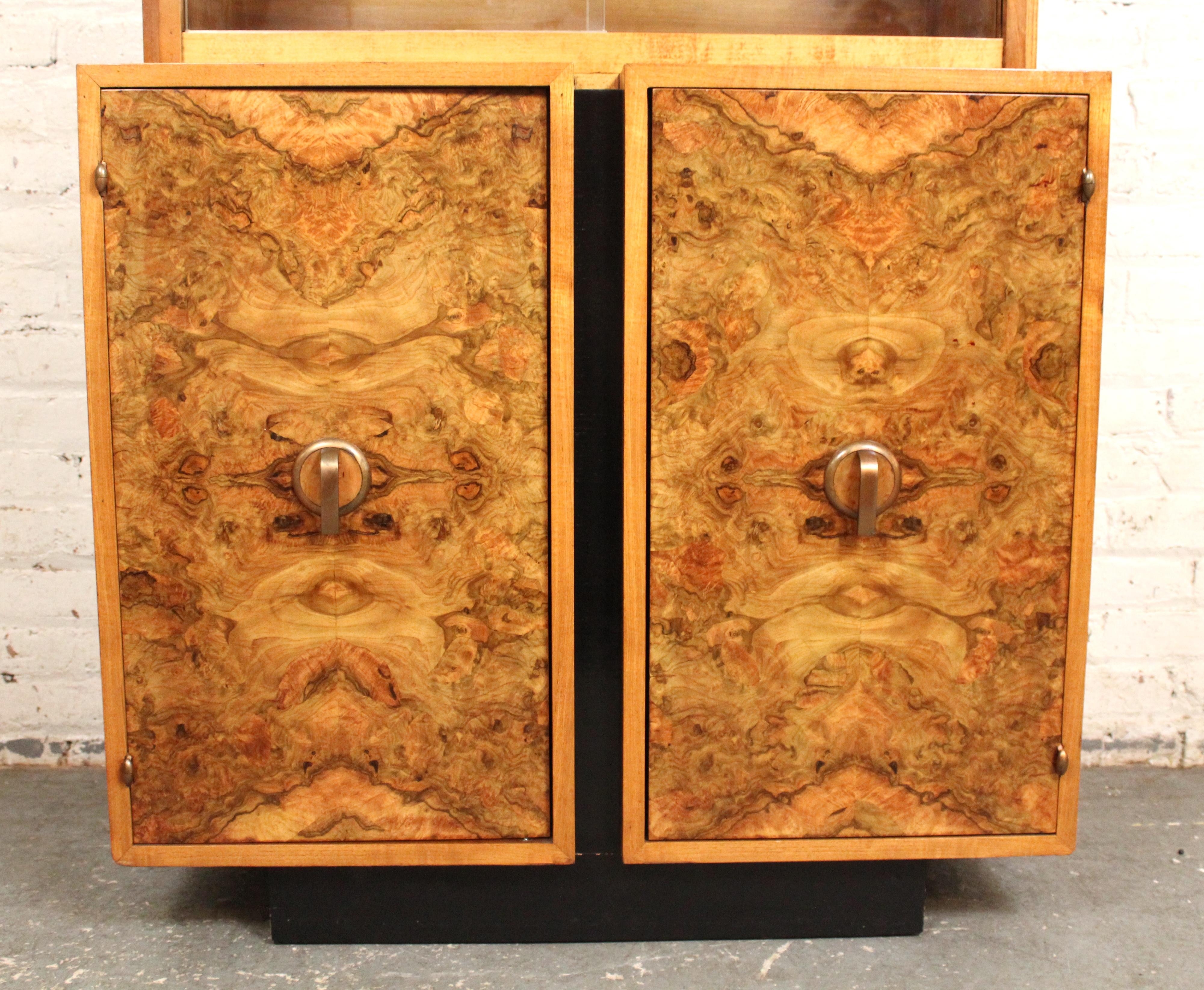 Brass Brilliant Burl Art Deco Display Case For Sale