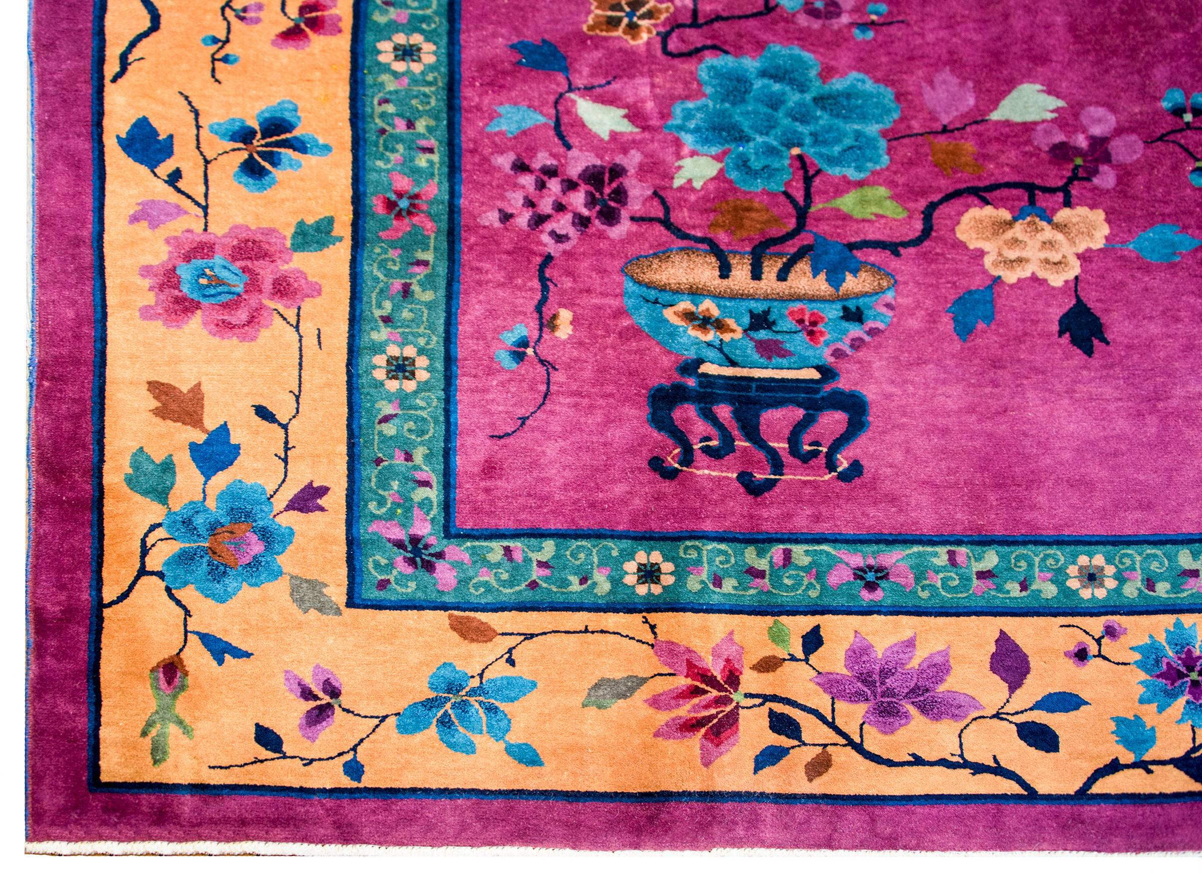 Vegetable Dyed Brilliant Chinese Art Deco Rug