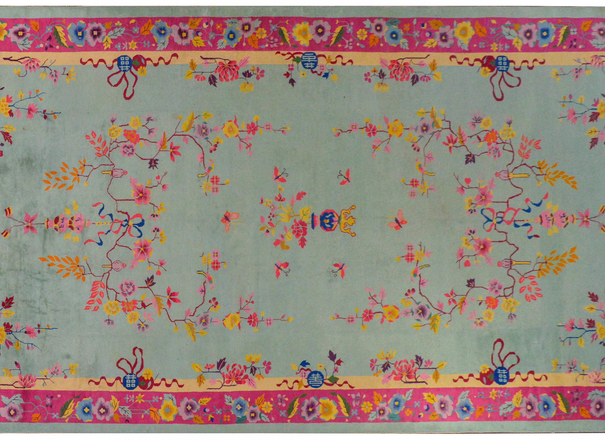 Vegetable Dyed Brilliant Chinese Art Deco Rug For Sale