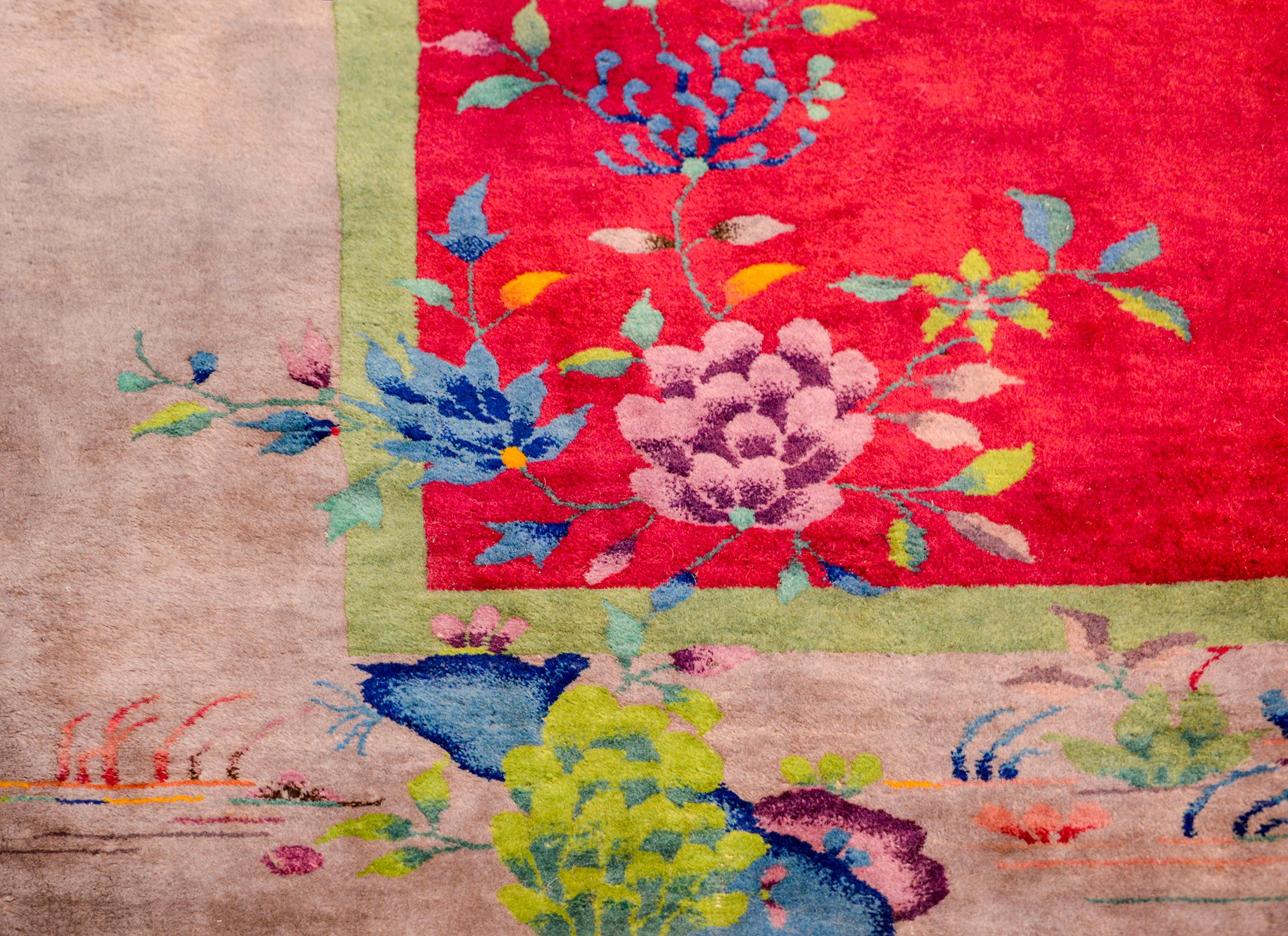 Brillante Alfombra Art Decó China Lana en venta