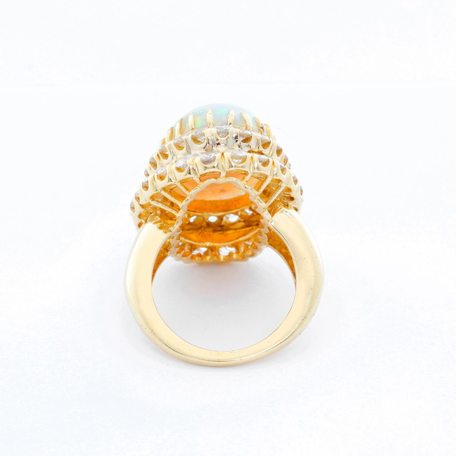 Brilliant Crystal Opal and Diamond Yellow Gold Ring In Excellent Condition In Dallas, TX