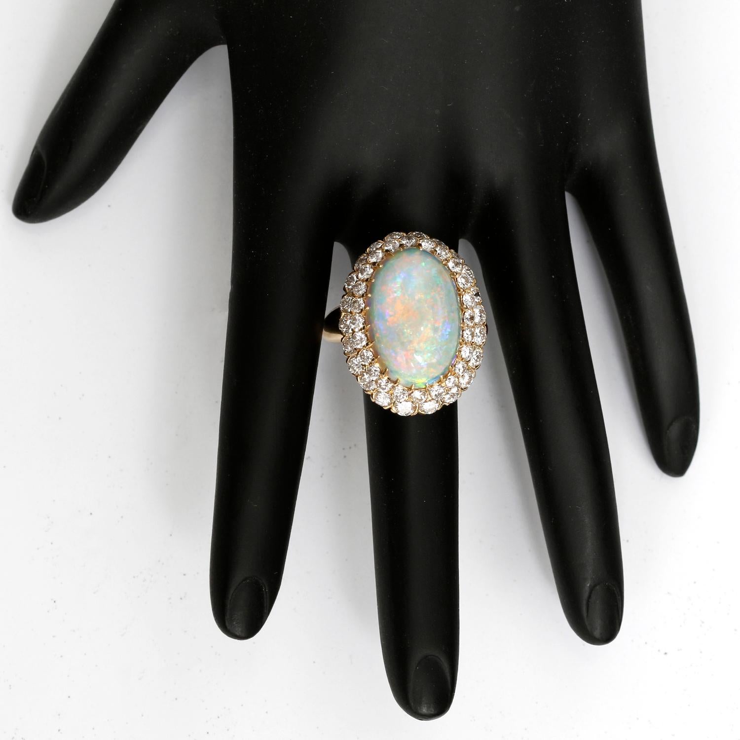 Women's Brilliant Crystal Opal and Diamond Yellow Gold Ring