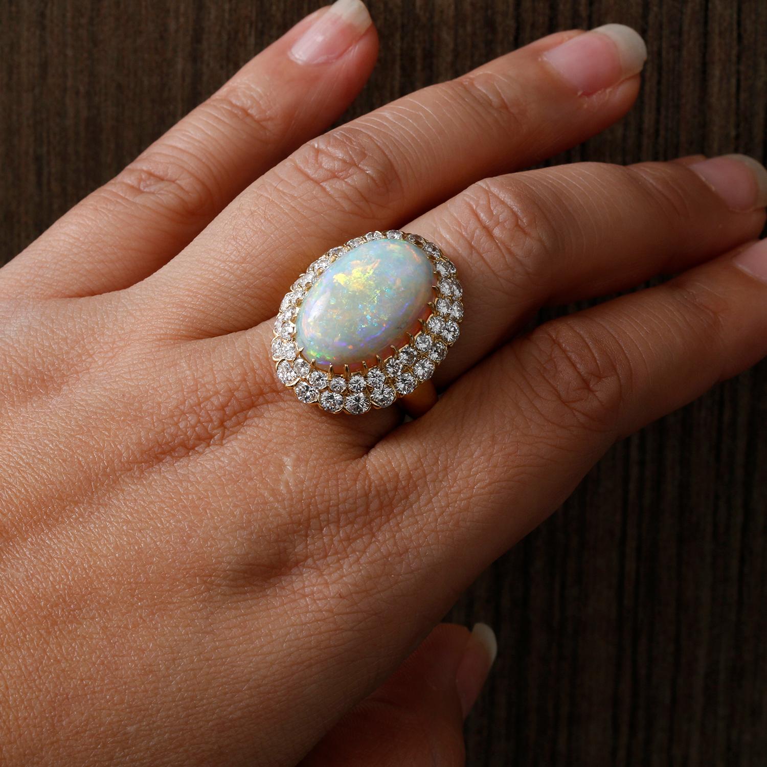 Brilliant Crystal Opal and Diamond Yellow Gold Ring 1