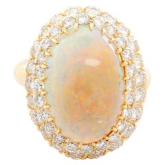 Brilliant Crystal Opal and Diamond Yellow Gold Ring