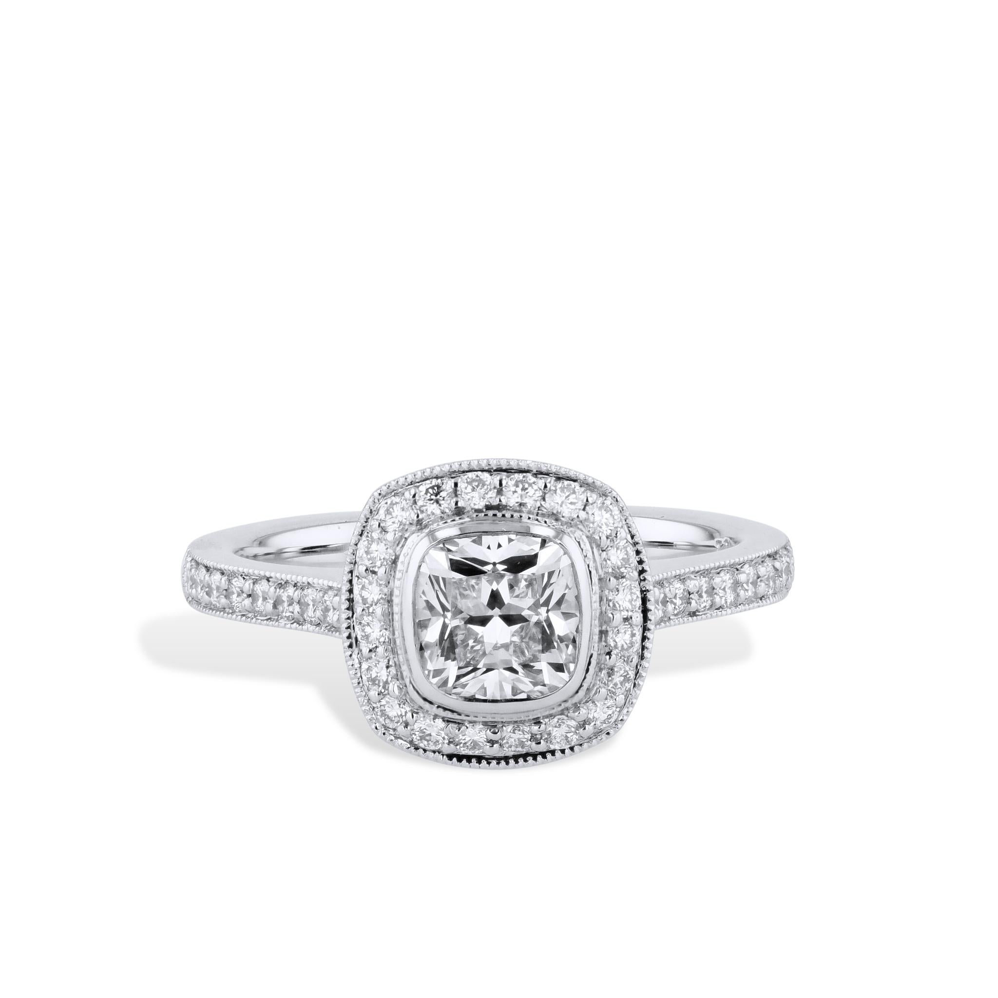 Brilliant Cushion Cut Diamond Platinum Engagement Ring In New Condition For Sale In Miami, FL