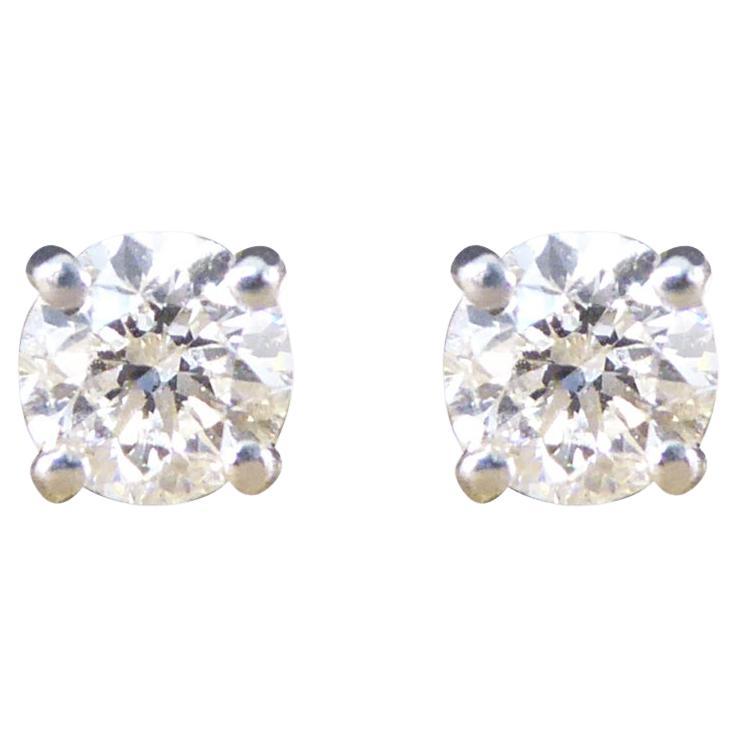 Brilliant Cut 0.53ct Diamond Stud Earrings in 18ct White Gold For Sale