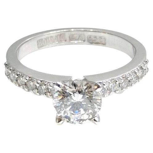 Brilliant Cut 0.90 Carats Diamond 'GIA Cert' and 12 Diamonds Engagement Ring For Sale