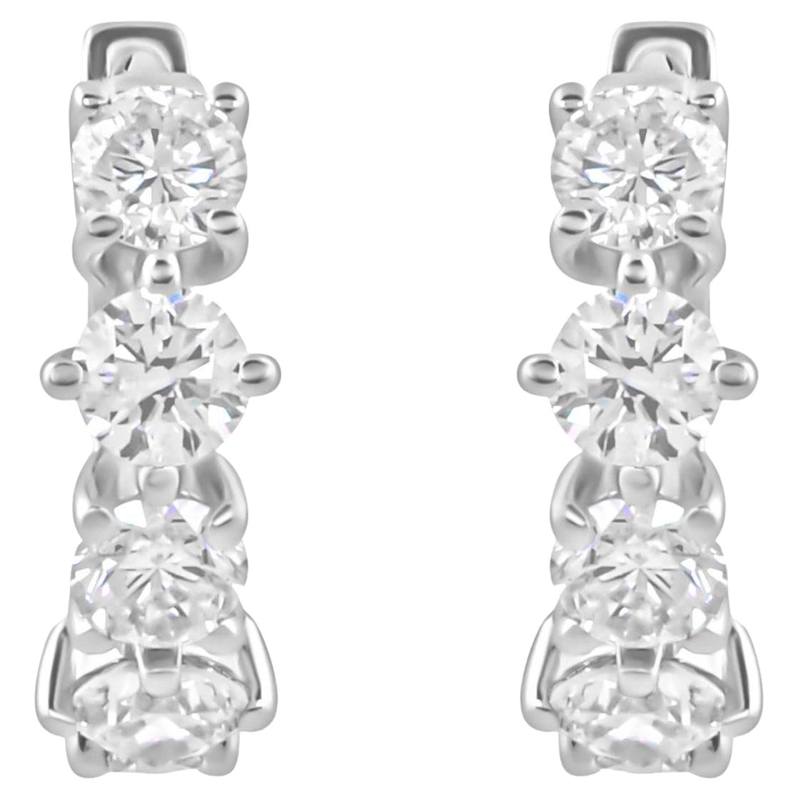 Brillantschliff 1,12 Karat Diamant Zierliche Huggies Ohrringe 18 Karat Weißgold
