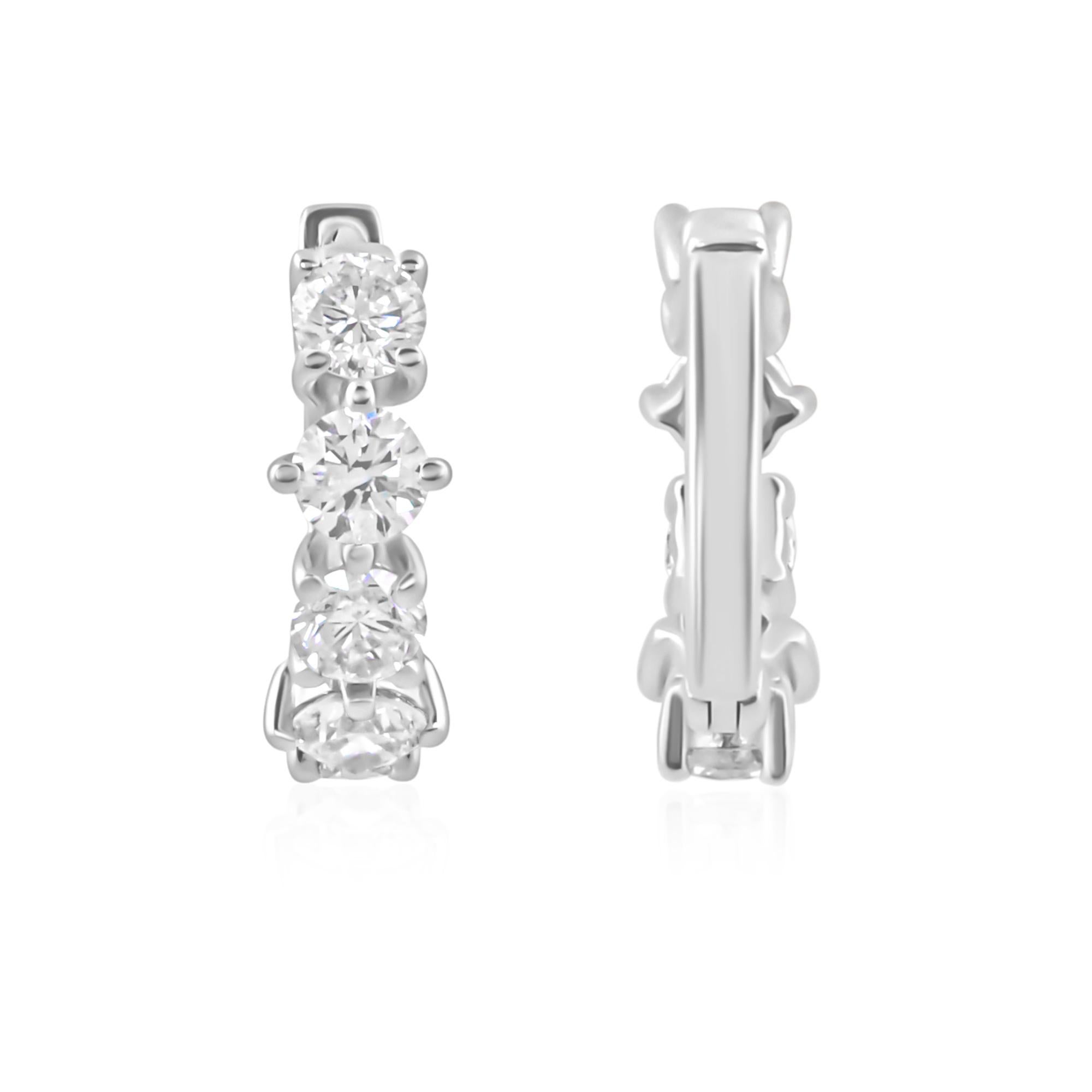 Brillantschliff 1.12Kt Diamant Huggies Hoop Ohrringe 14K Weißgold im Zustand „Neu“ im Angebot in Diera, Dubai