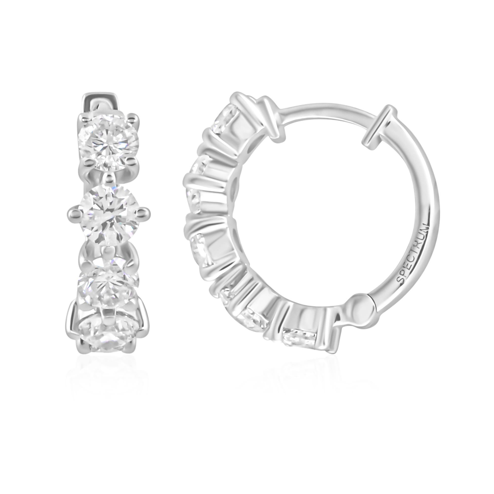 Brillantschliff 1.12Kt Diamant Huggies Hoop Ohrringe 14K Weißgold Damen im Angebot